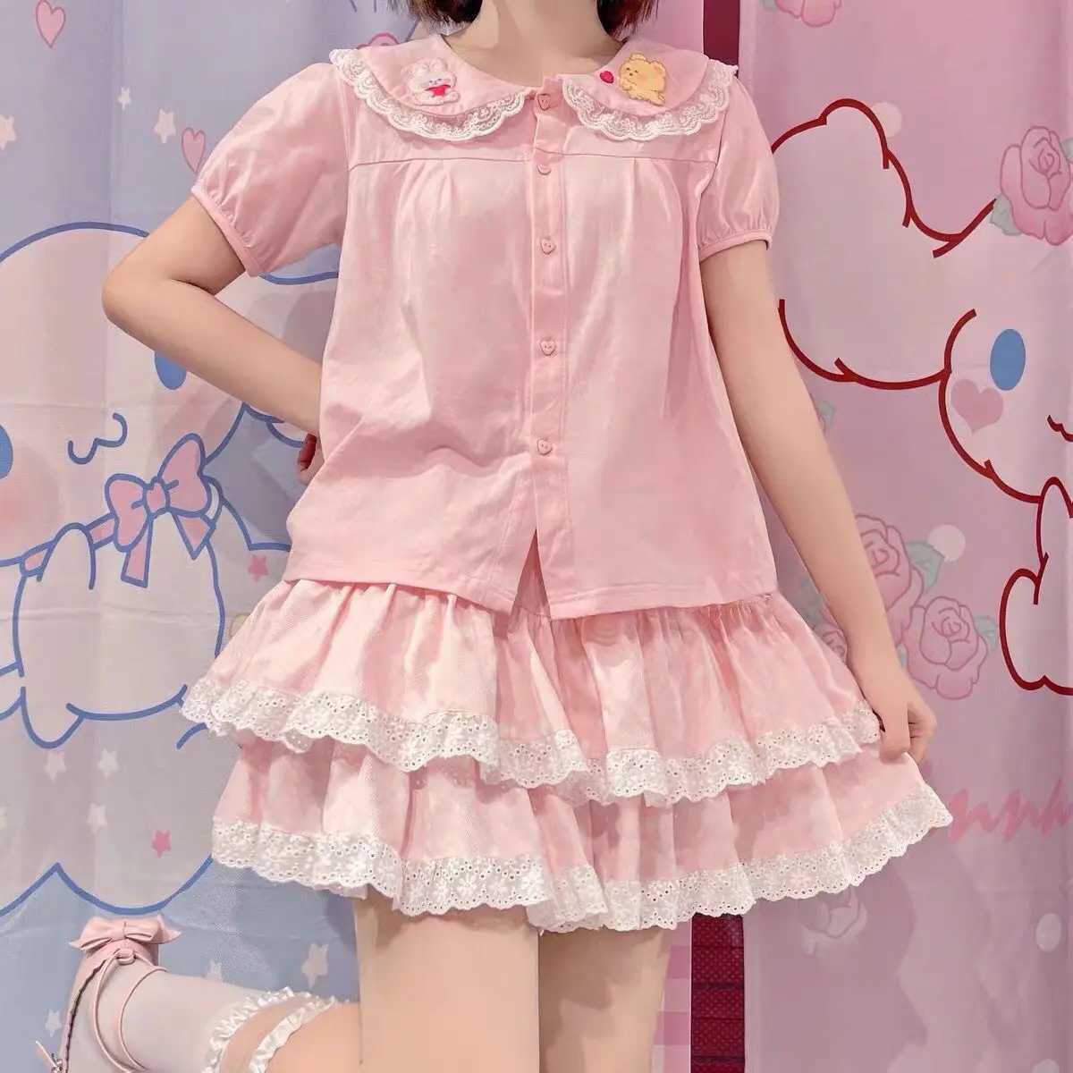 Skirts Swt Lolita Cake Skiing Womens High Waist Kawai Bow Lace Fold Mini Skiing Japan A-Line Y2k Short Faldas Y240420