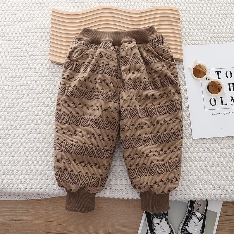 Childrens clothing boys winter casual/flannel double-layer cotton striped pants childrens autumn and winter clothing pants 241121