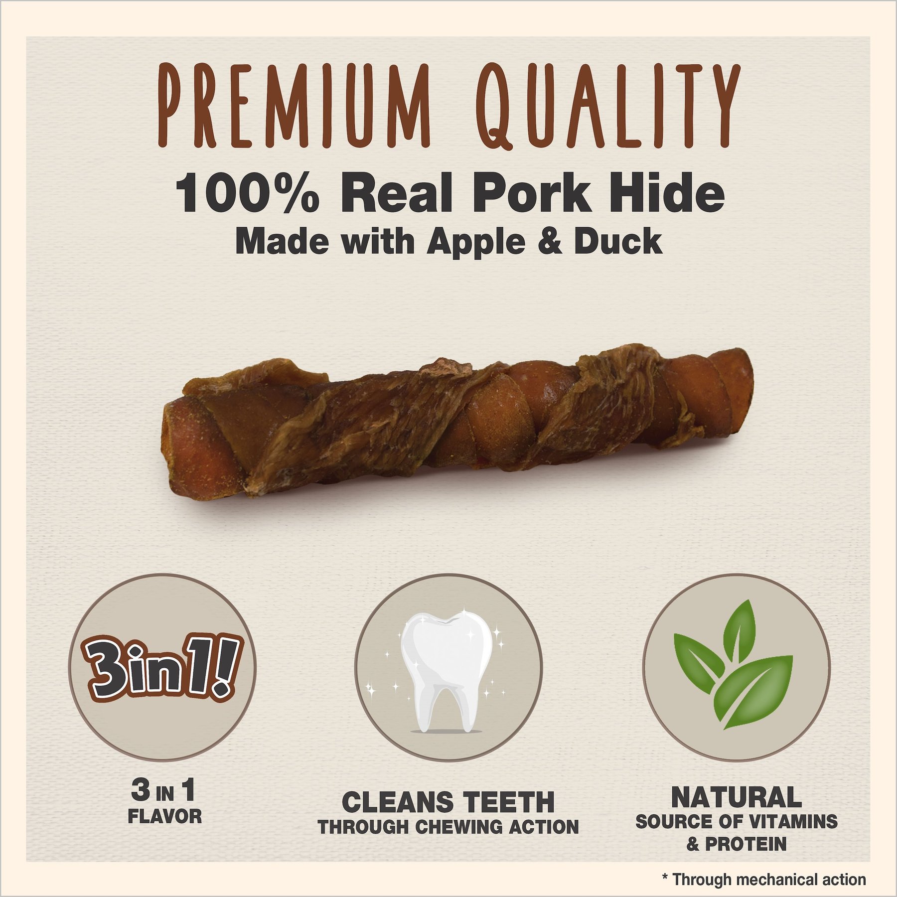 Cadet Gourmet Triple Chews Apple, Duck & Pork Hide Twists Dog Treats, 6 count