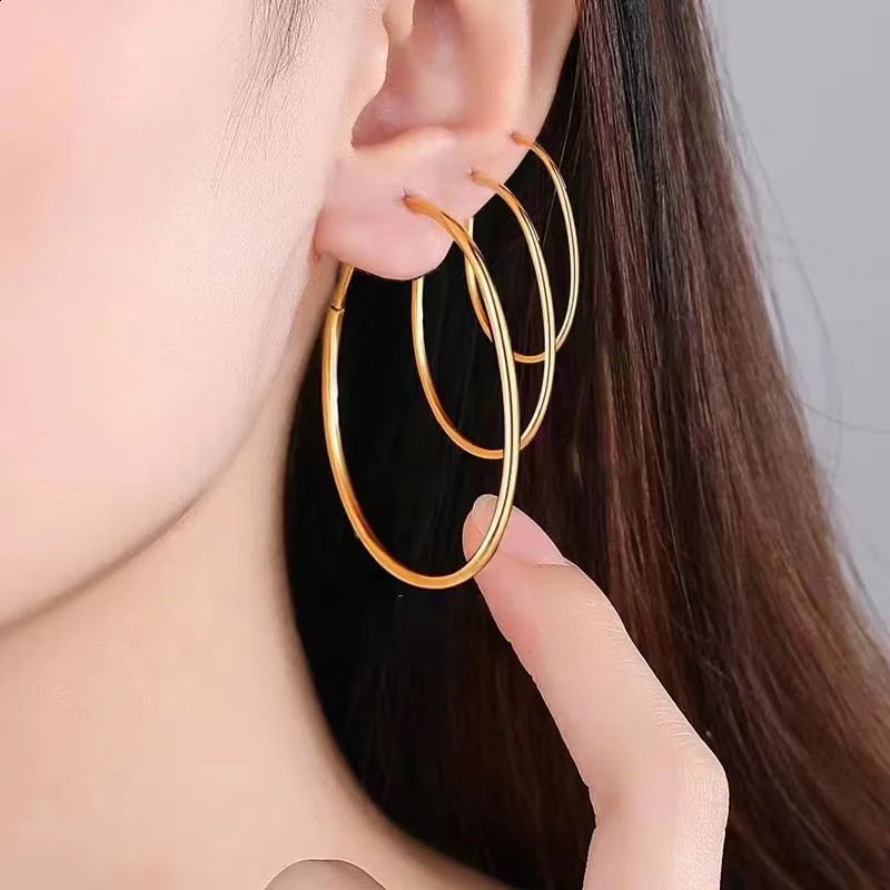 Real 18K gold hoop earrings pure solid AU750 minimalist earrings exquisite jewelry gifts for women 241121