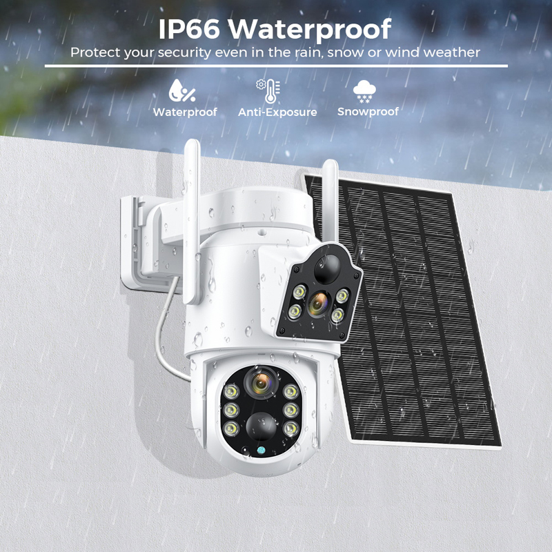 TQ9 4MP Wireless Solar Camera Dual lens WiFi PTZ Camera Outdoor Built-in Battery Video CCTV Surveillance Camera Long Time Standby
