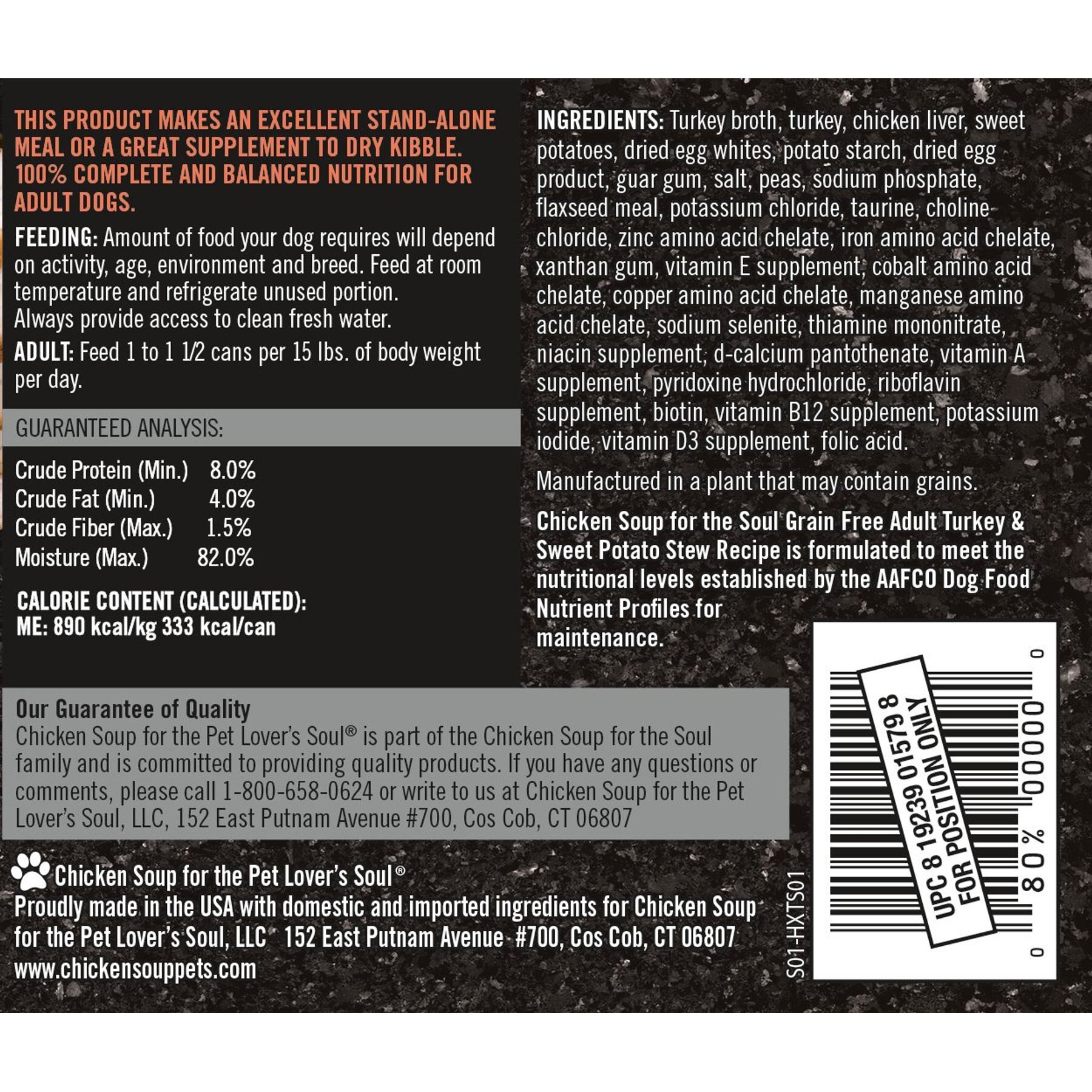 Chicken Soup for the Soul Turkey & Sweet Potato Stew Recipe Grain-Free Canned Dog Food, 13-oz can, case of 12