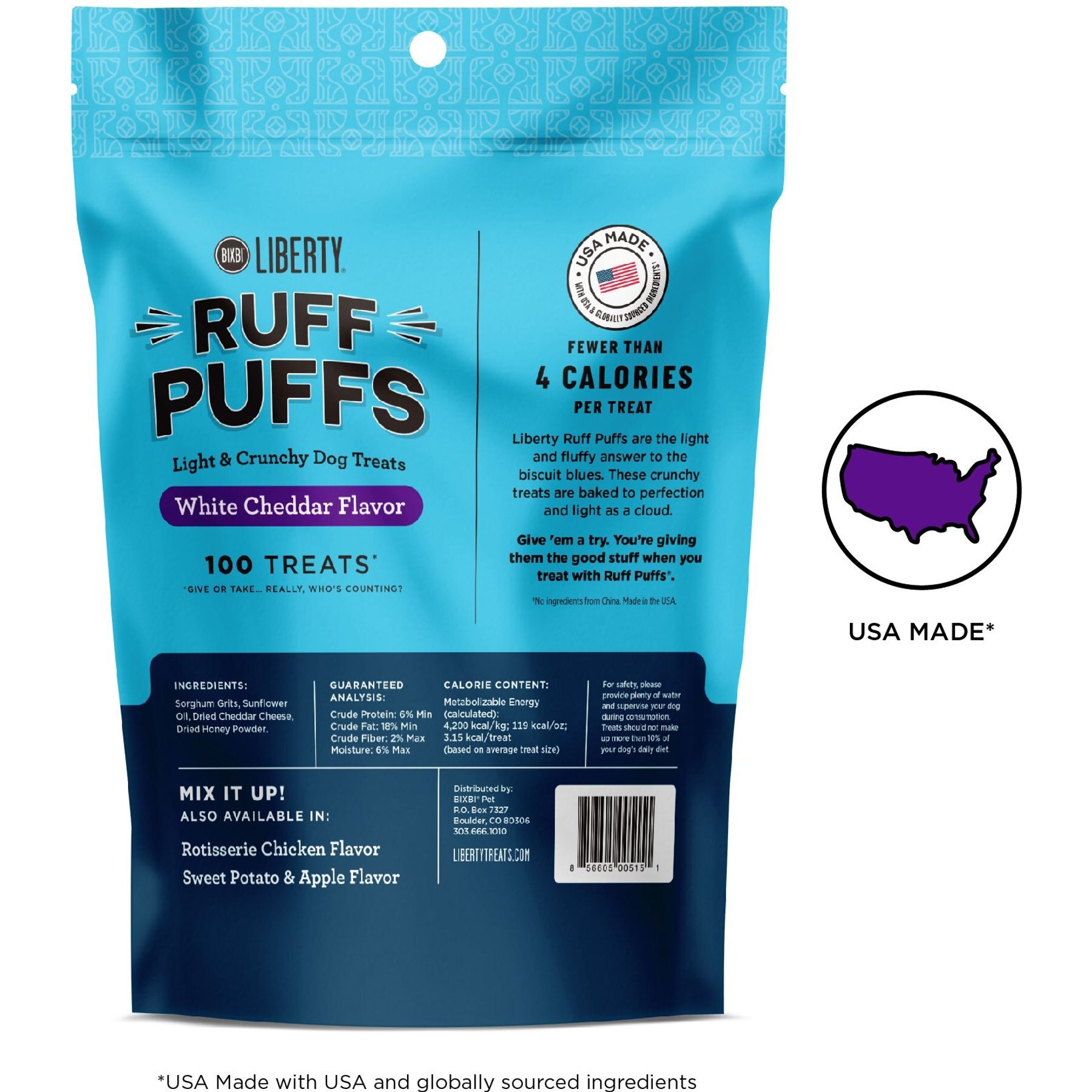 BIXBI Liberty Ruff Puffs Chicken-Free White Cheddar Flavor Dog Treats