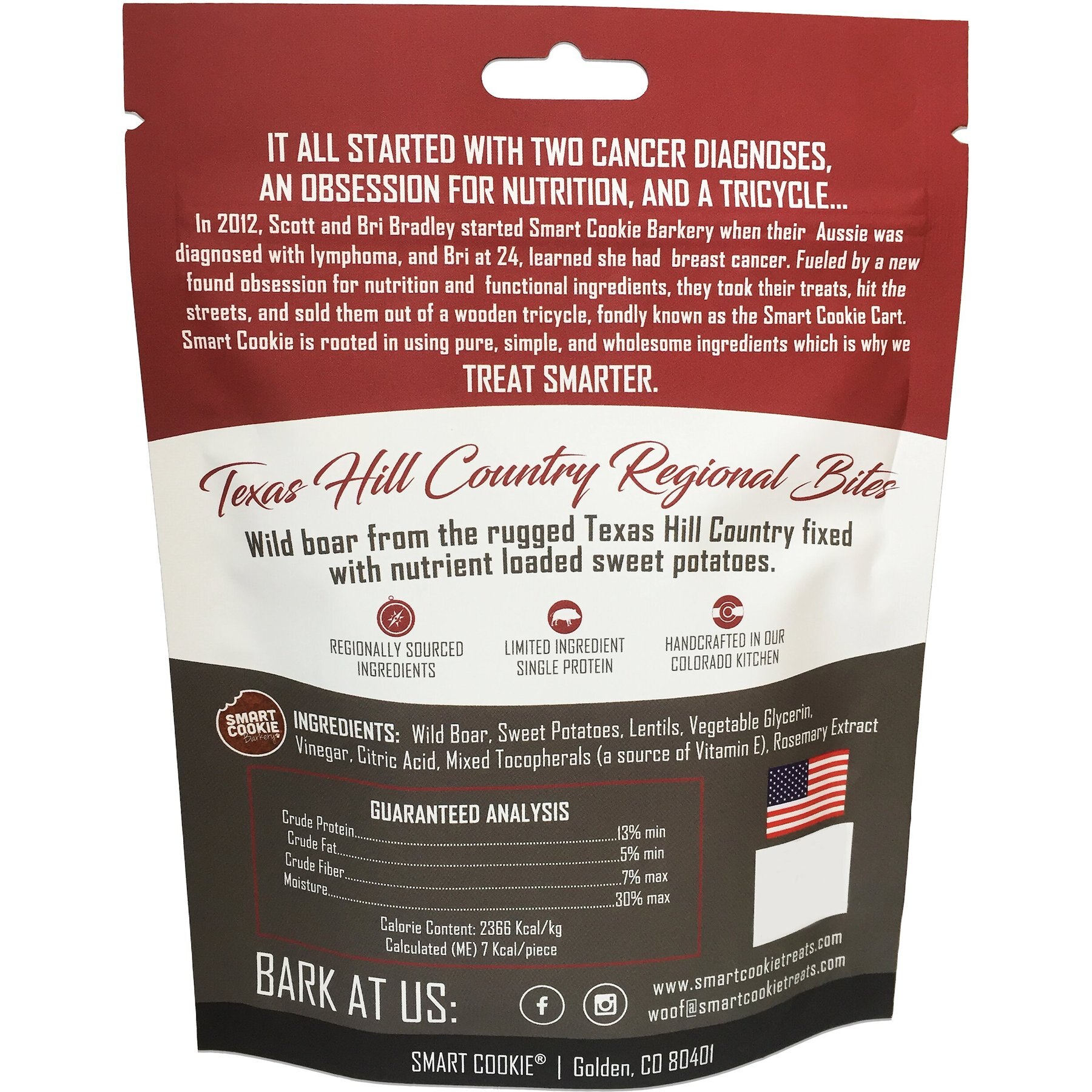 Smart Cookie Barkery Texas Hill Country Wild Boar & Sweet Potato Grain-Free Dog Treats, 5-oz bag
