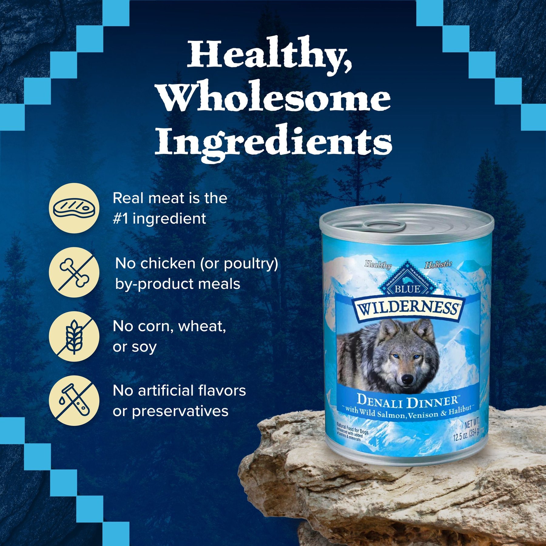 Blue Buffalo Wilderness Denali Dinner High-Protein & Grain-Free Wild Salmon, Venison & Halibut Wet Dog Food