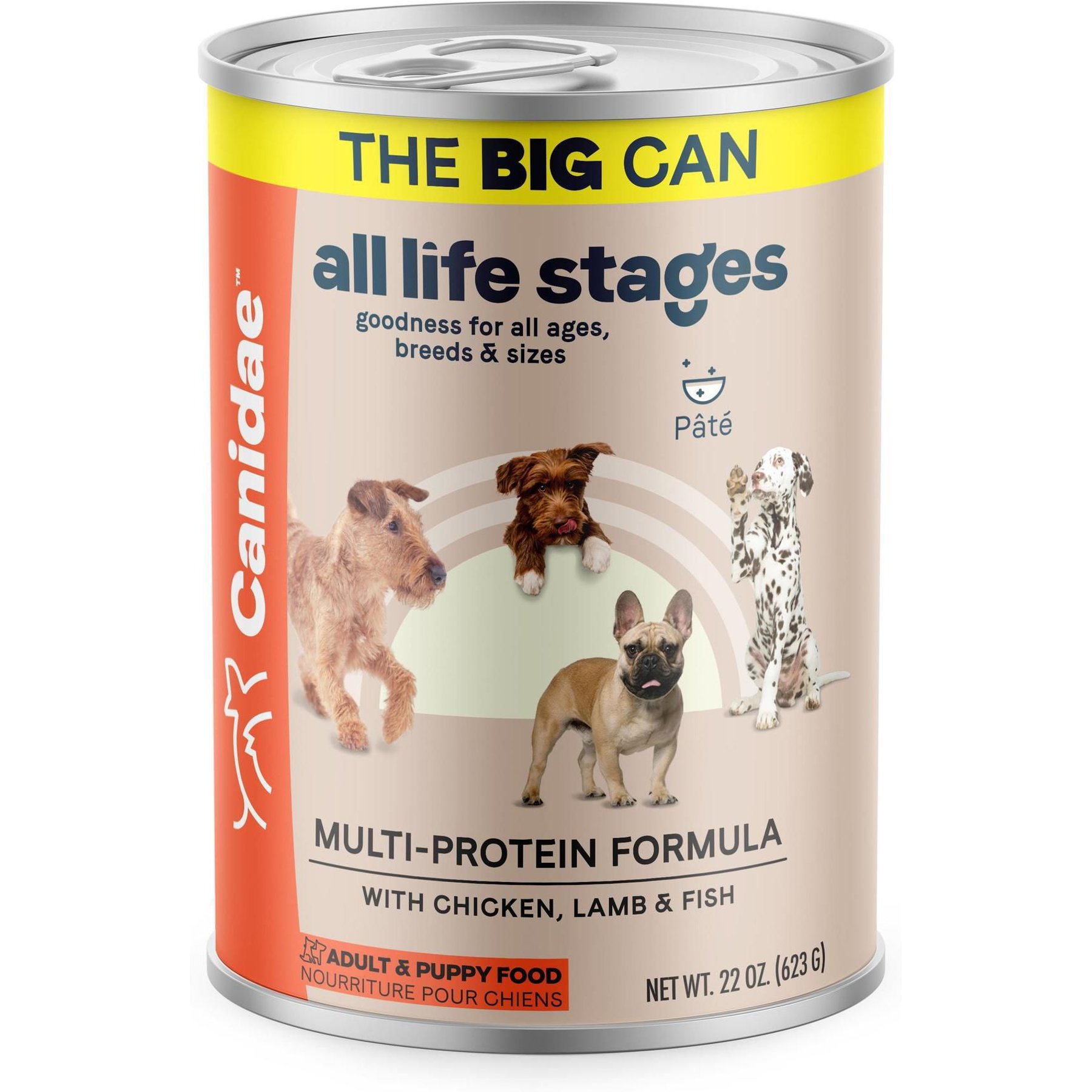 CANIDAE All Life Stages Multi-Protein Formula Chicken, Lamb & Fish Wet Dog Food, 22-oz can, case of 12