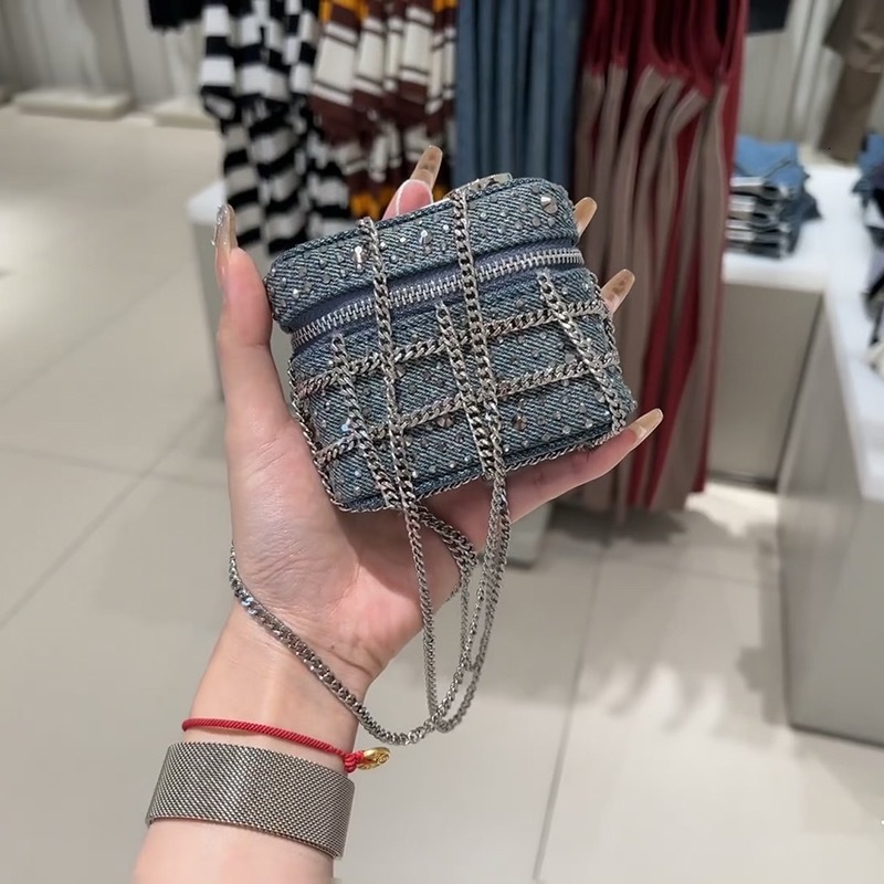 2025S Designer New for Trendy Women Fashionable Denim Hot Diamond Mini Pendant Single Shoulder Crossbody Lipstick Small Square Bag