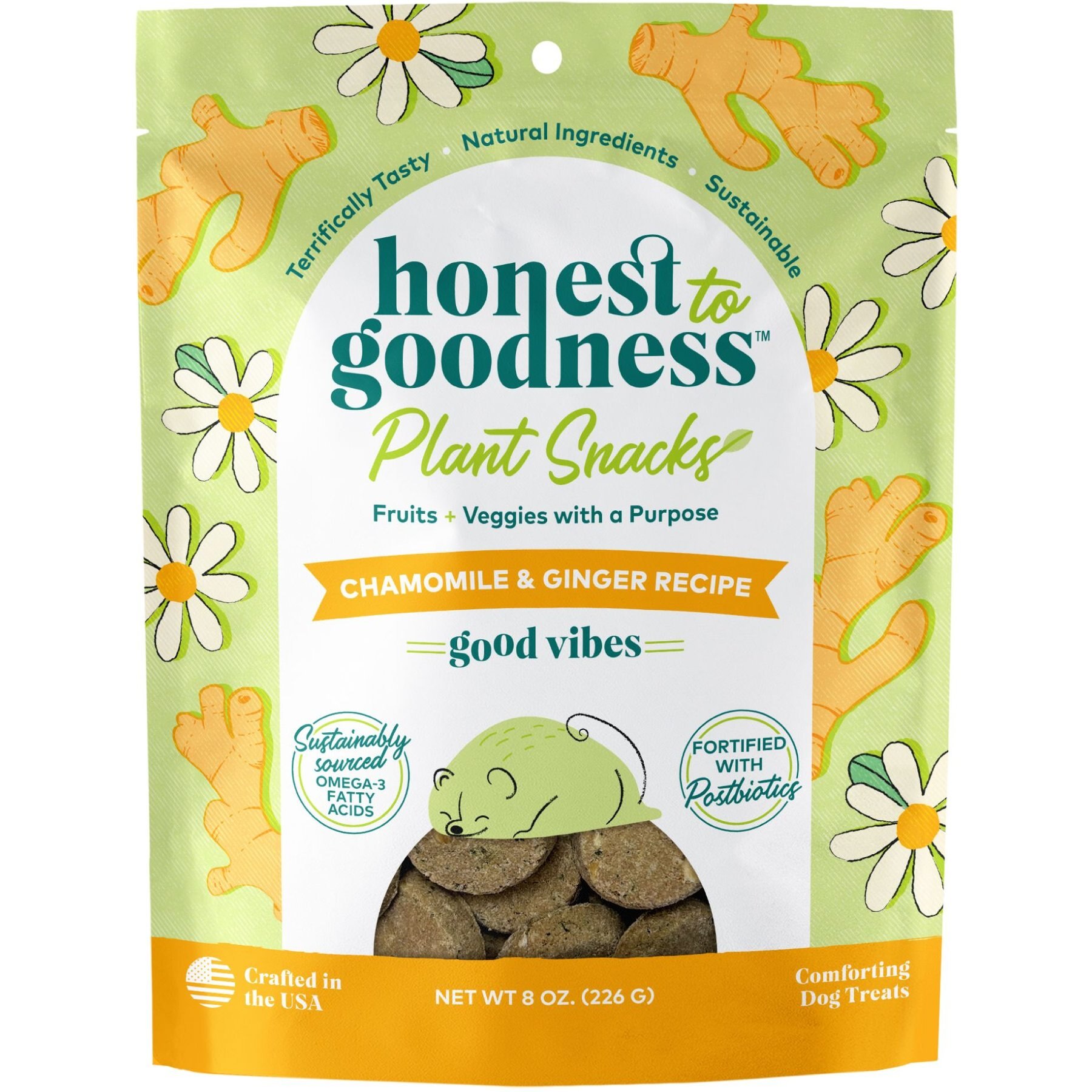 Honest To Goodness Plant Snacks Good Vibes Chamomile & Ginger Dog Treats, 8-oz bag