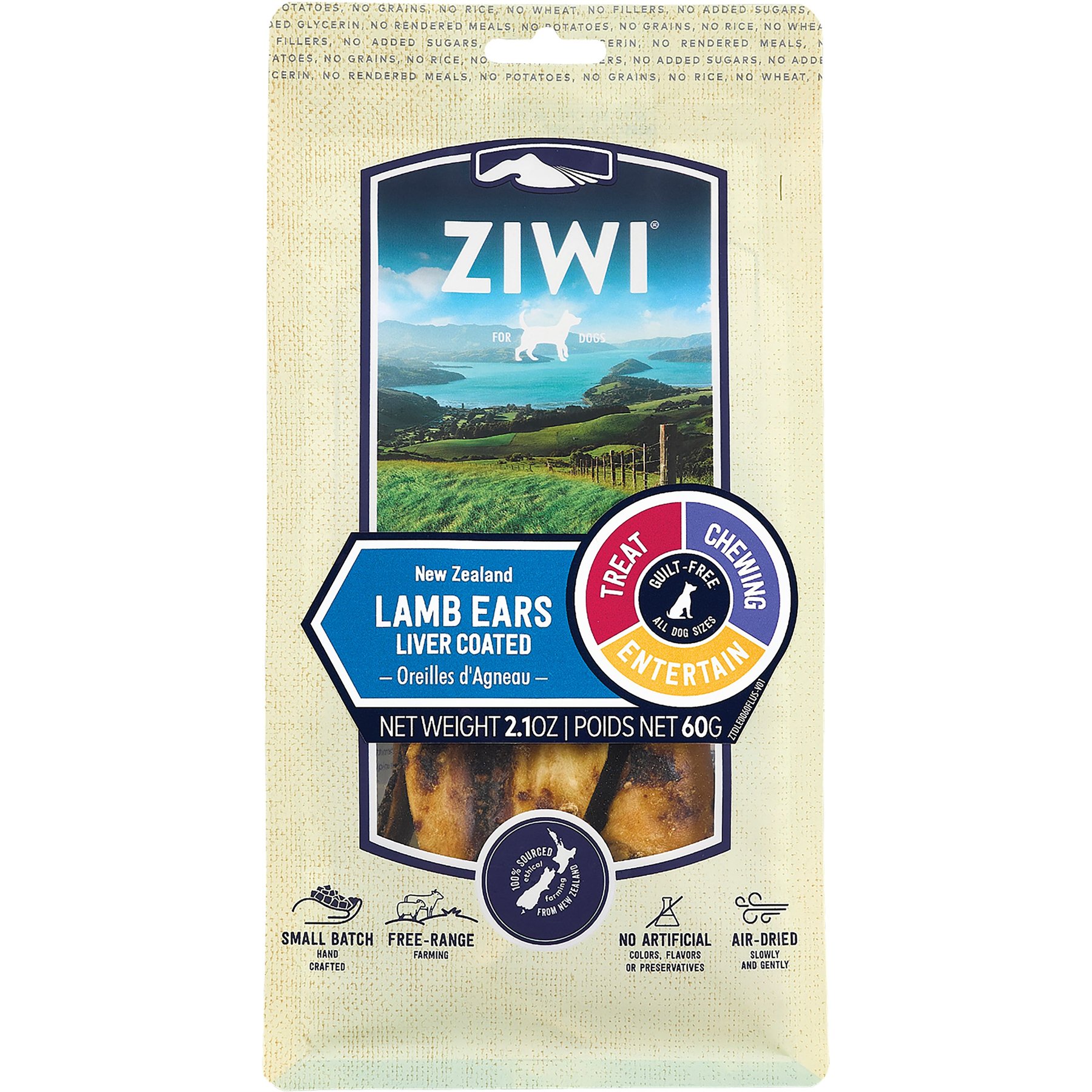 ZIWI Lamb Ears Liver Coated Dog Treats, 2.1-oz bag