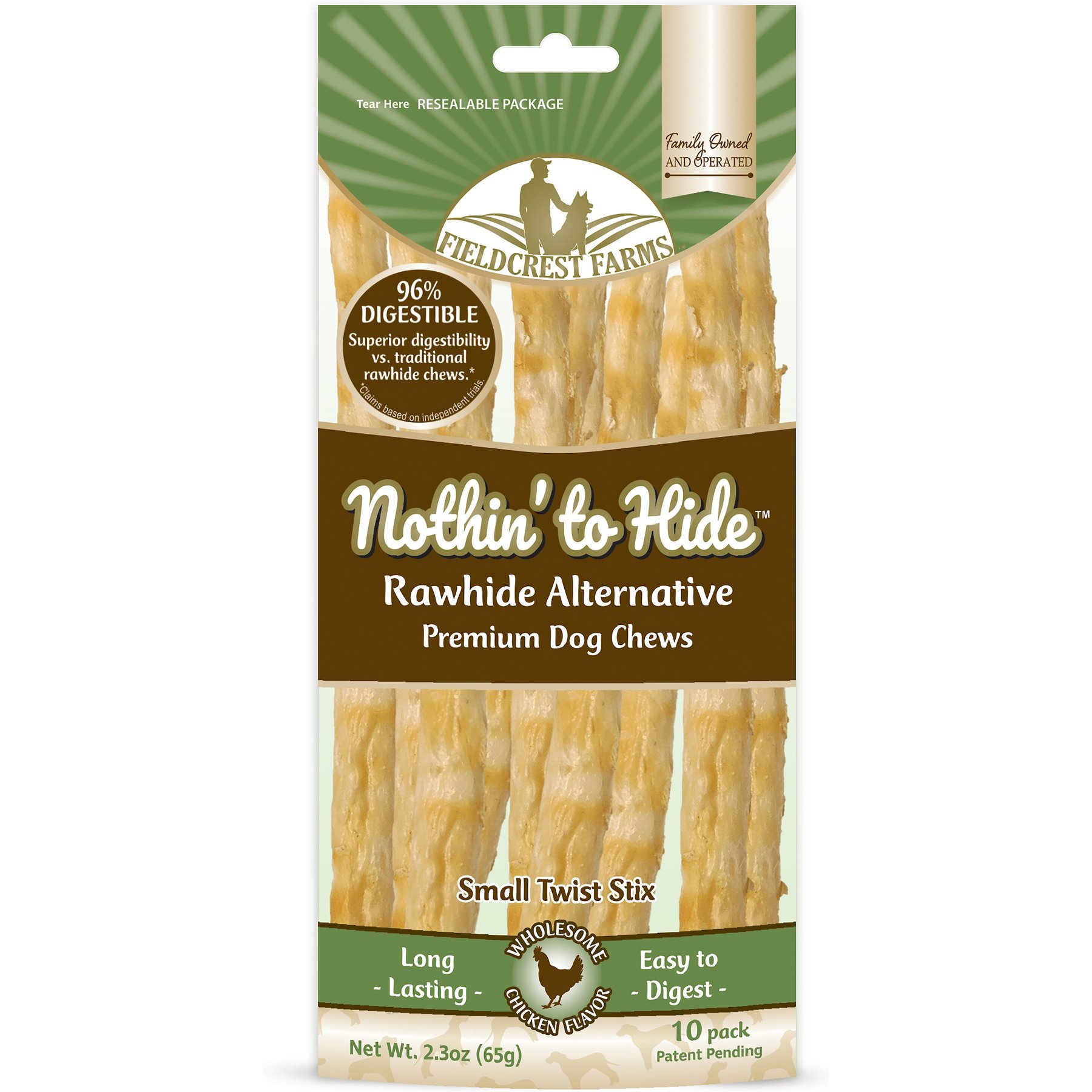 Fieldcrest Farms Nothin' To Hide Rawhide Alternative Premium Dog Chews Small Twist Stix Chicken Flavor Natural Chew Dog Treats, 10 count