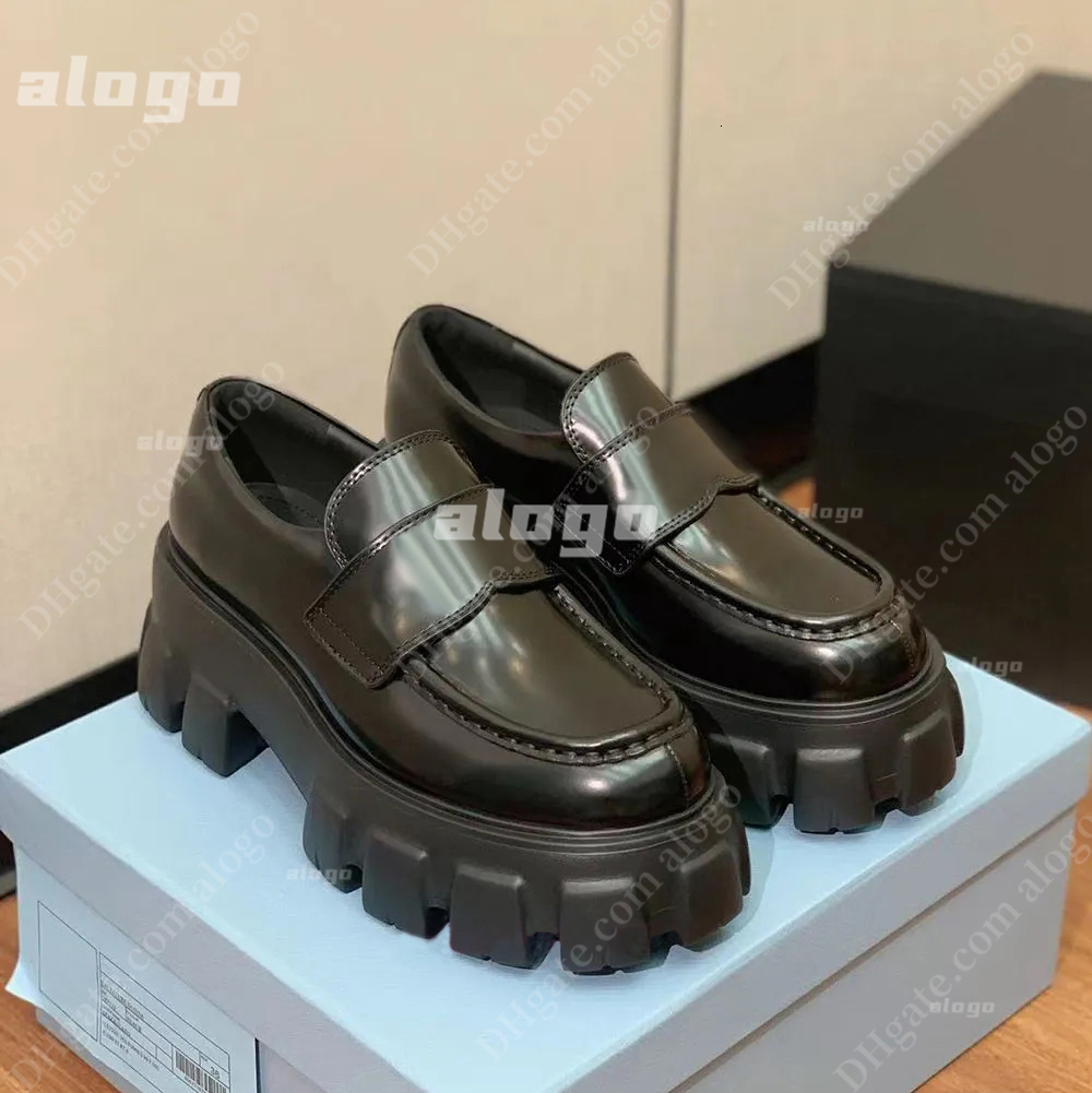 Monolith loafers platfrom designer shoes brushed leather women loafer slip on lady oxford chunky rubber loafer matte lug sole wedding shoe black sneakers