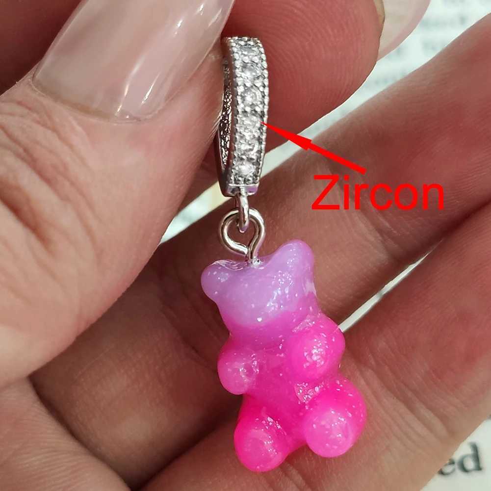 Pendant Necklaces 2021 New Shiny Gradient Gummy Bear Glass Beaded Necklace For Women Girl Silver Color CZ Bears Pendant String Beads Jewelry Gifts Y24