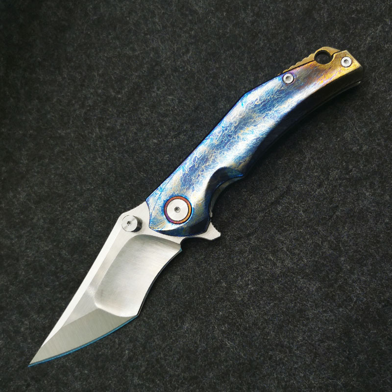 High End Flipper Knife M390 Satin Tanto Blade Anodizing TC4 Titanium Alloy Handle Ball Bearing EDC Pocket Folder Knives Outdoor Tools
