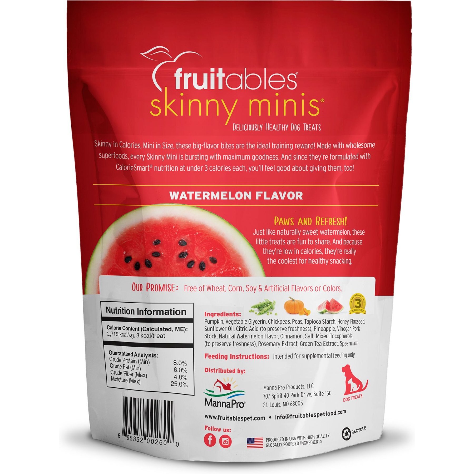 Fruitables Skinny Minis Watermelon Flavor Soft & Chewy Dog Treats
