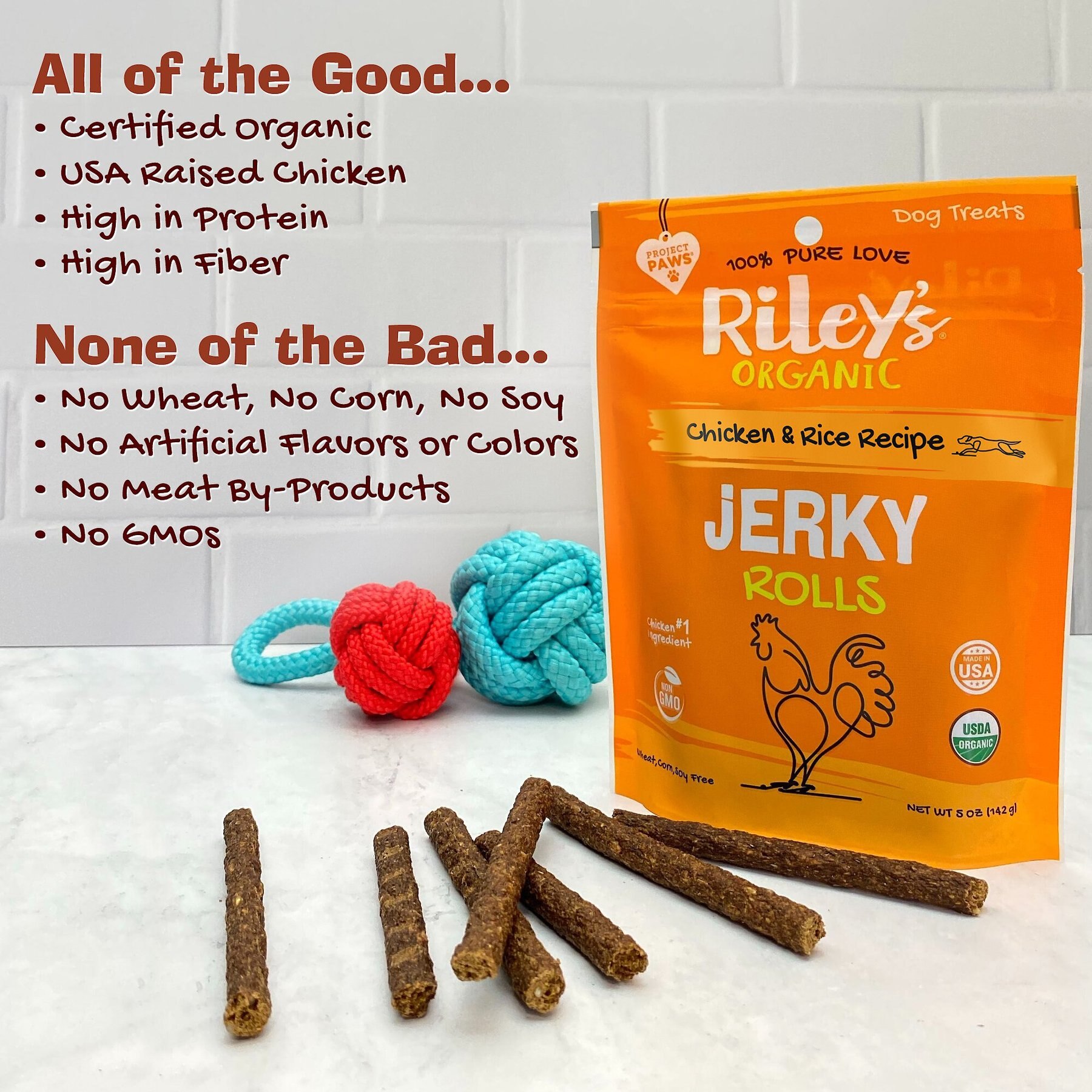 Riley's Jerky Rolls Chicken & Rice Recipe Dog Treats, 5-oz pouch