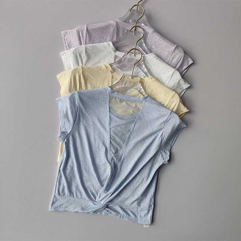 Short breathable and beautiful back sports top womens mesh short sleeved fitness T-shirt running set high-end yoga suit summerXJ250410