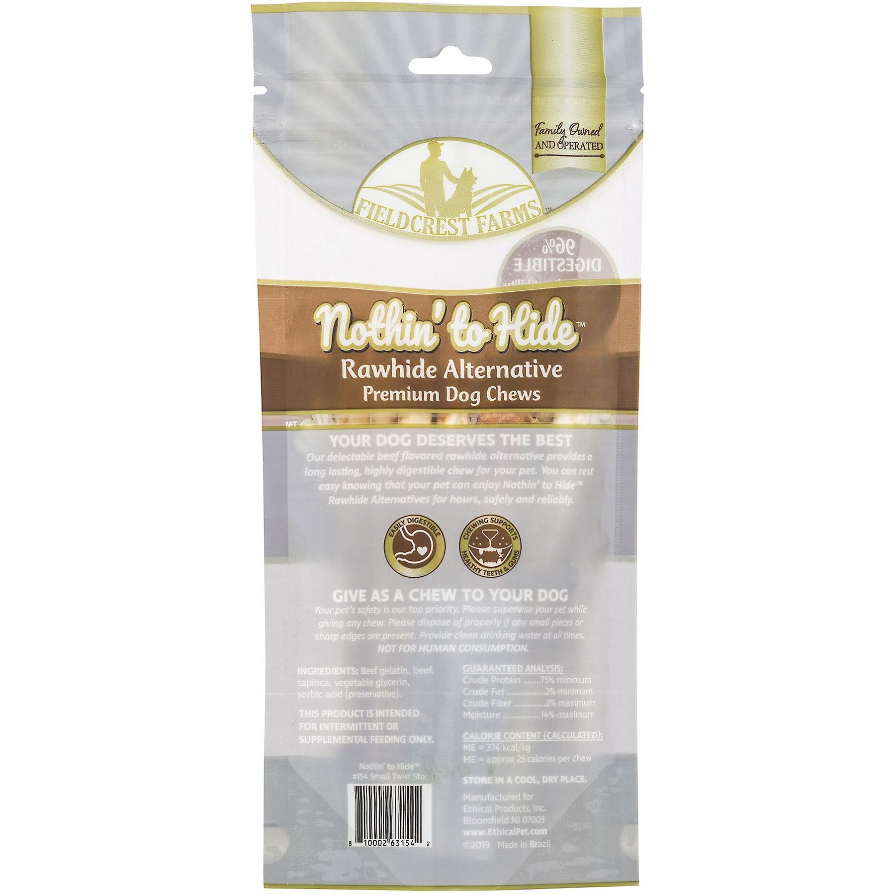 Fieldcrest Farms Nothin' To Hide Rawhide Alternative Premium Dog Chews Small Twist Stix Beef Flavor Natural Chew Dog Treats, 10 count