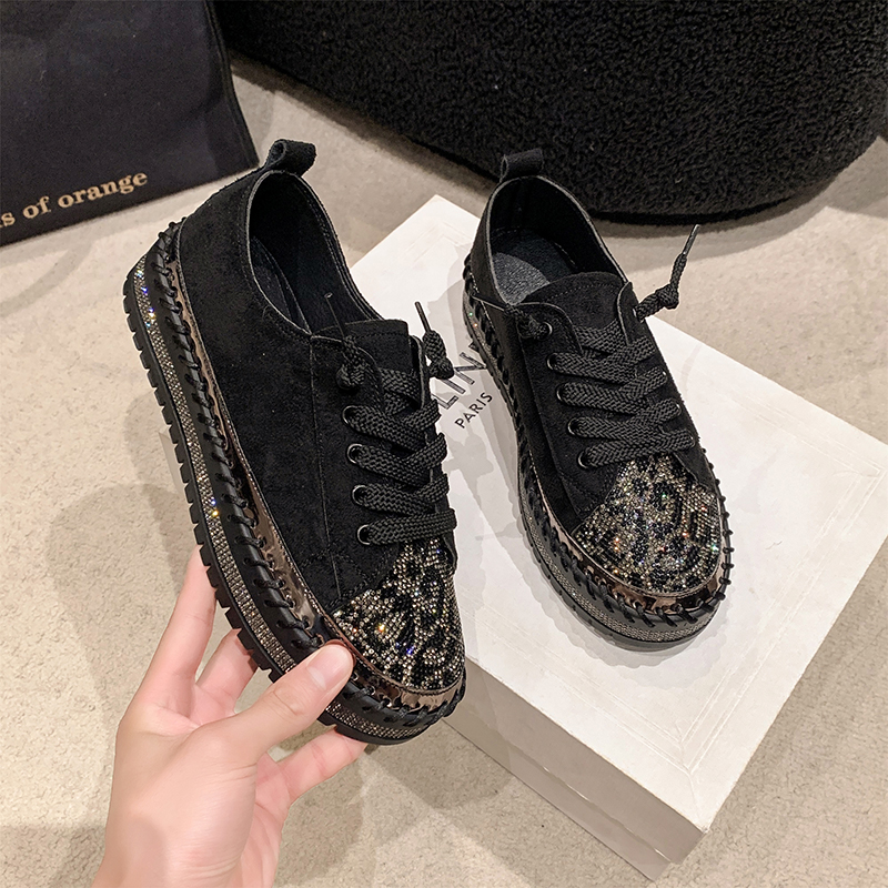 Crystal luxury flat shoes designer women's sports shoes 2025 autumn suede lace up fashion leopard print casual shoes high-quality women's sh