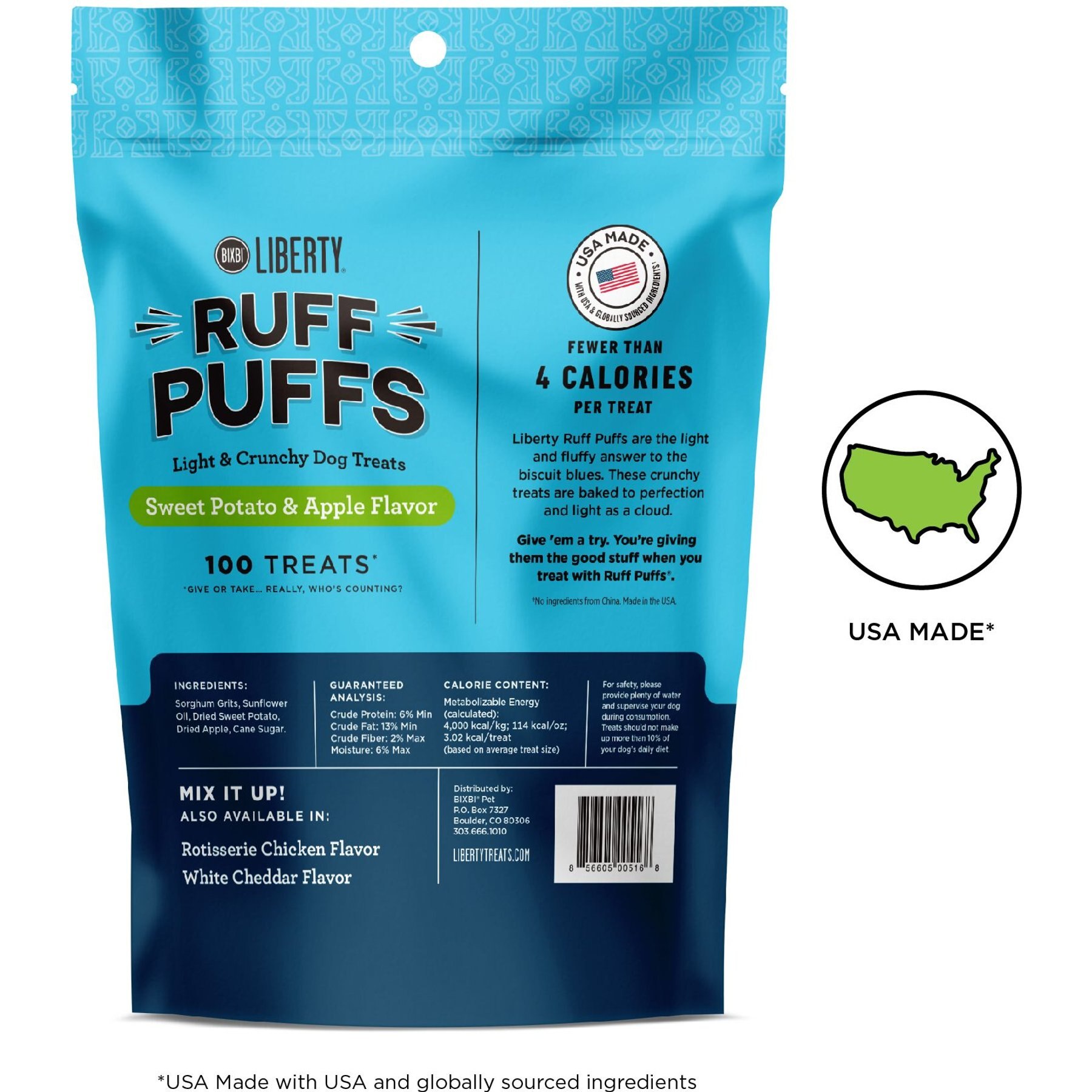 BIXBI Liberty Ruff Puffs Chicken-Free Sweet Potato & Apple Flavor Dog Treats