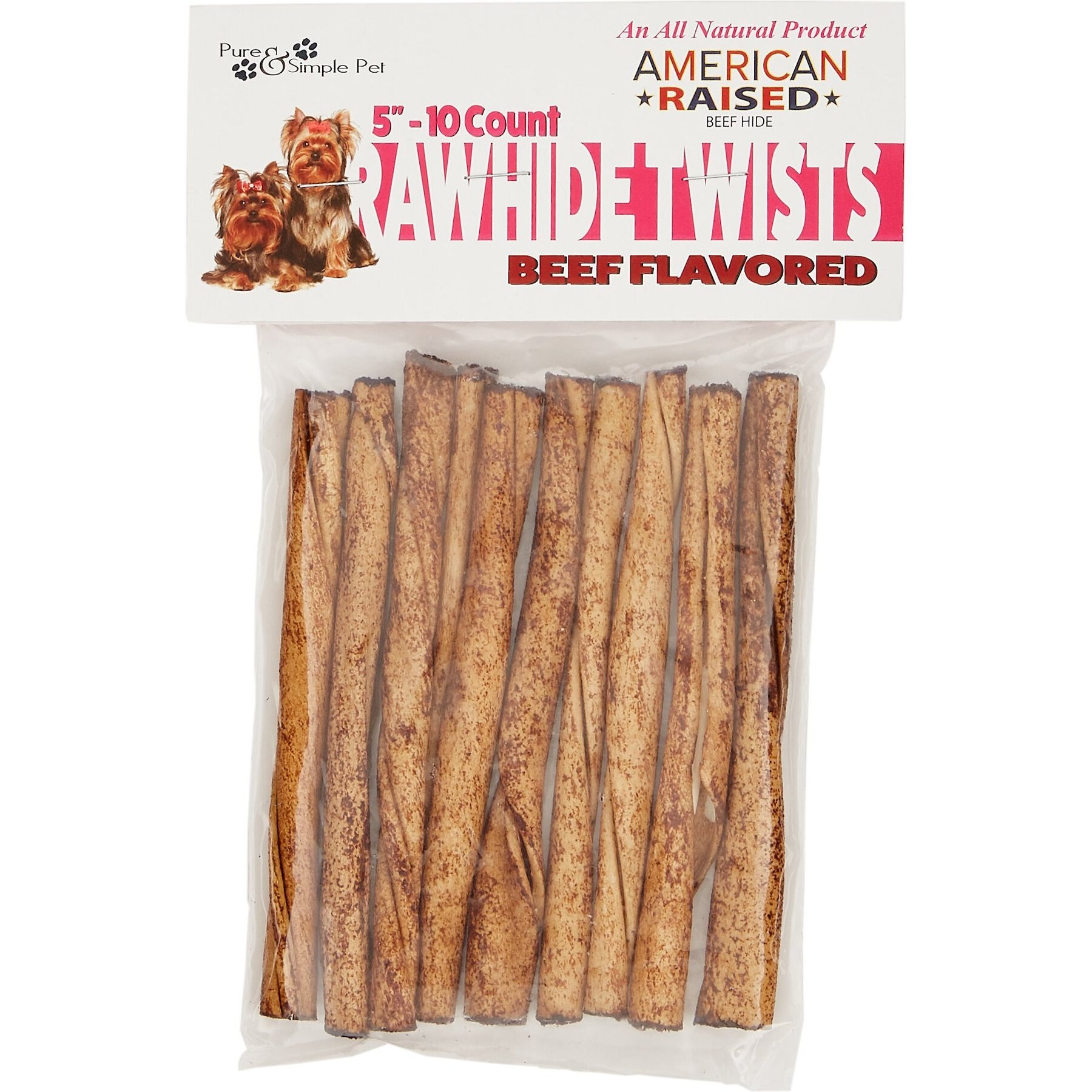 Pure & Simple Pet Beef Flavored Rawhide Twist Dog Treat, 5-in