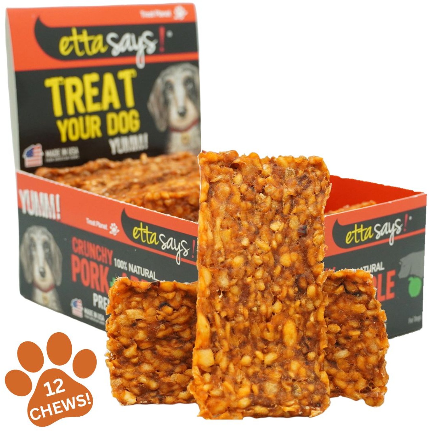 Etta Says! Crunchy Pork + Apple Chew Bars Dog Treats
