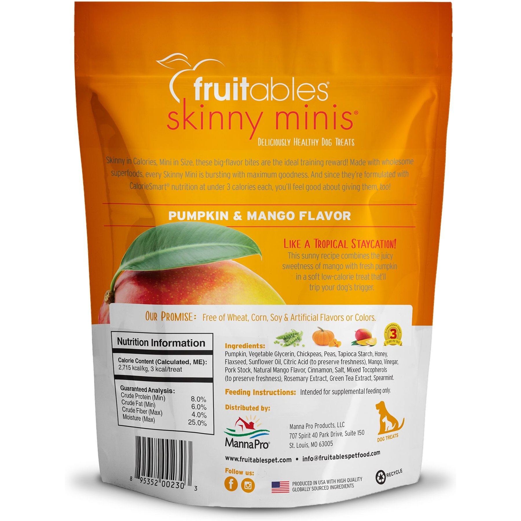 Fruitables Skinny Minis Pumpkin & Mango Flavor Soft & Chewy Dog Treats