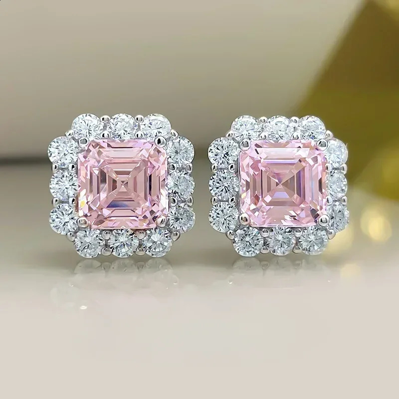 Desire Princess Square Diamond Earrings Aspagoda Cut 925 Silver Needle Small Japanese Yellow Pink241121