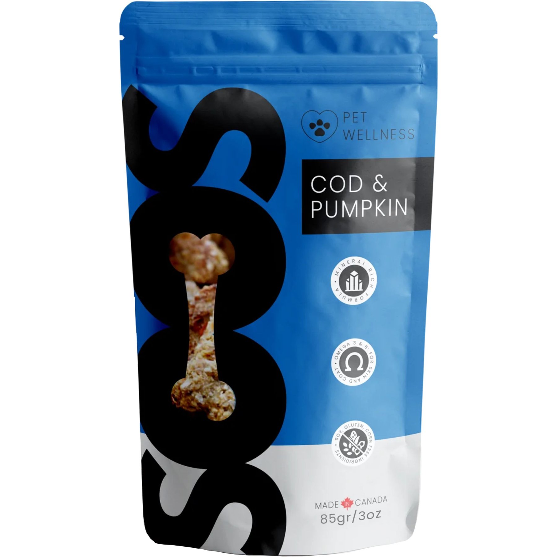 Soos Wellness Cod & Pumpkin Jerky Dog Treats, 3-oz bag