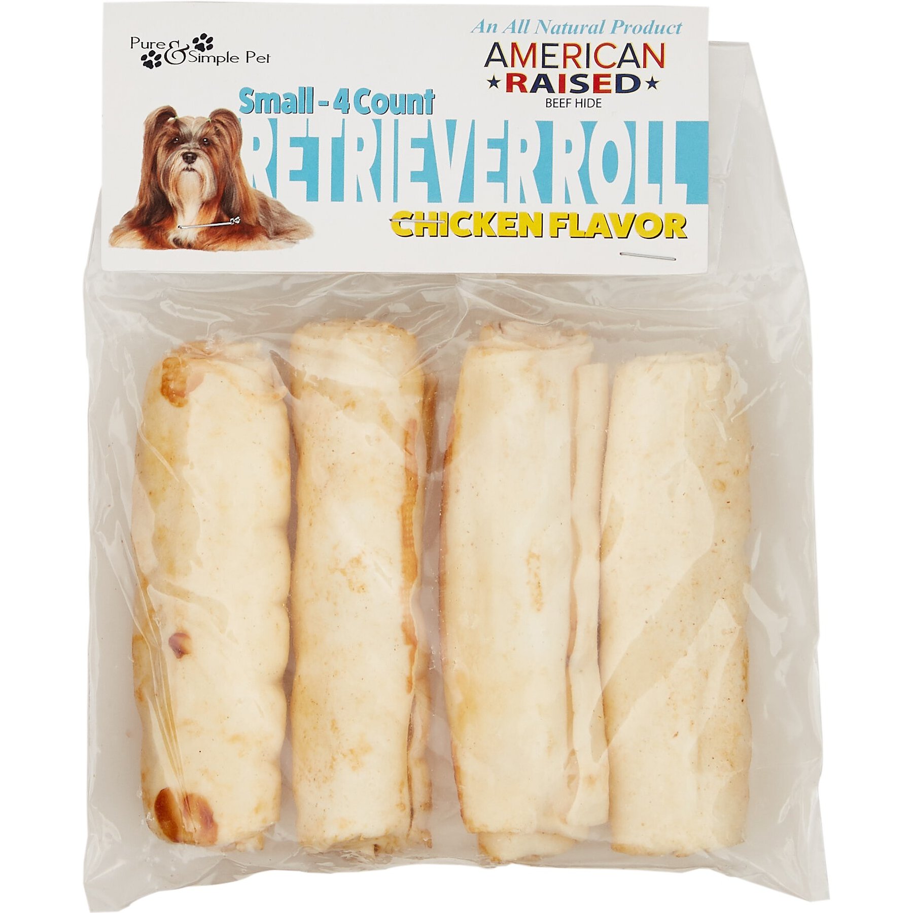 Pure & Simple Pet Chicken Flavored Rawhide Retriever Roll Dog Treat, Small