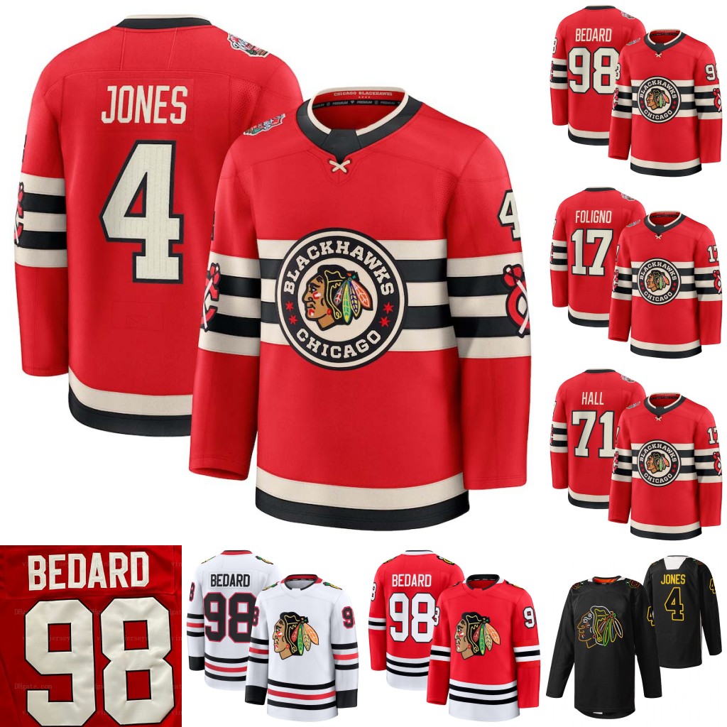 Blackhawks 2025 Winter Classic Jersey Bedard Jones Ludwinski Smith Foligno Bertuzzi 71 Hall Savoie 36 Rolston 22 Anderson Brodie Murphy Teravainen Hockey Jerseys