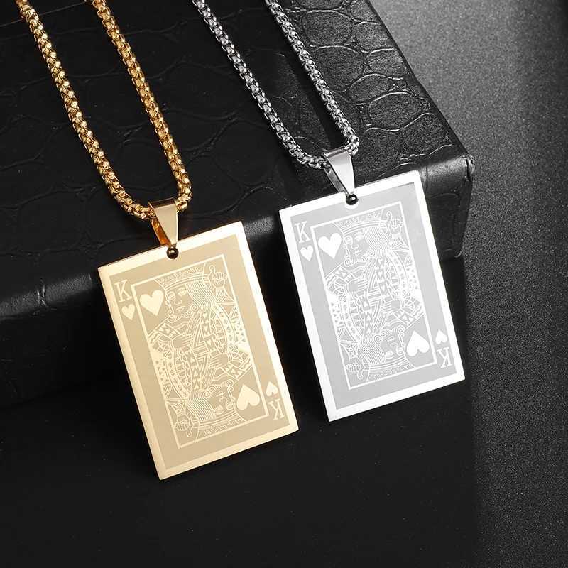 Pendant Necklaces Fashion Rock Playing Card Ace/king of Spades Stainless Steel Pendant Necklace for Men Personality Trend Punk Jewelry Y240420