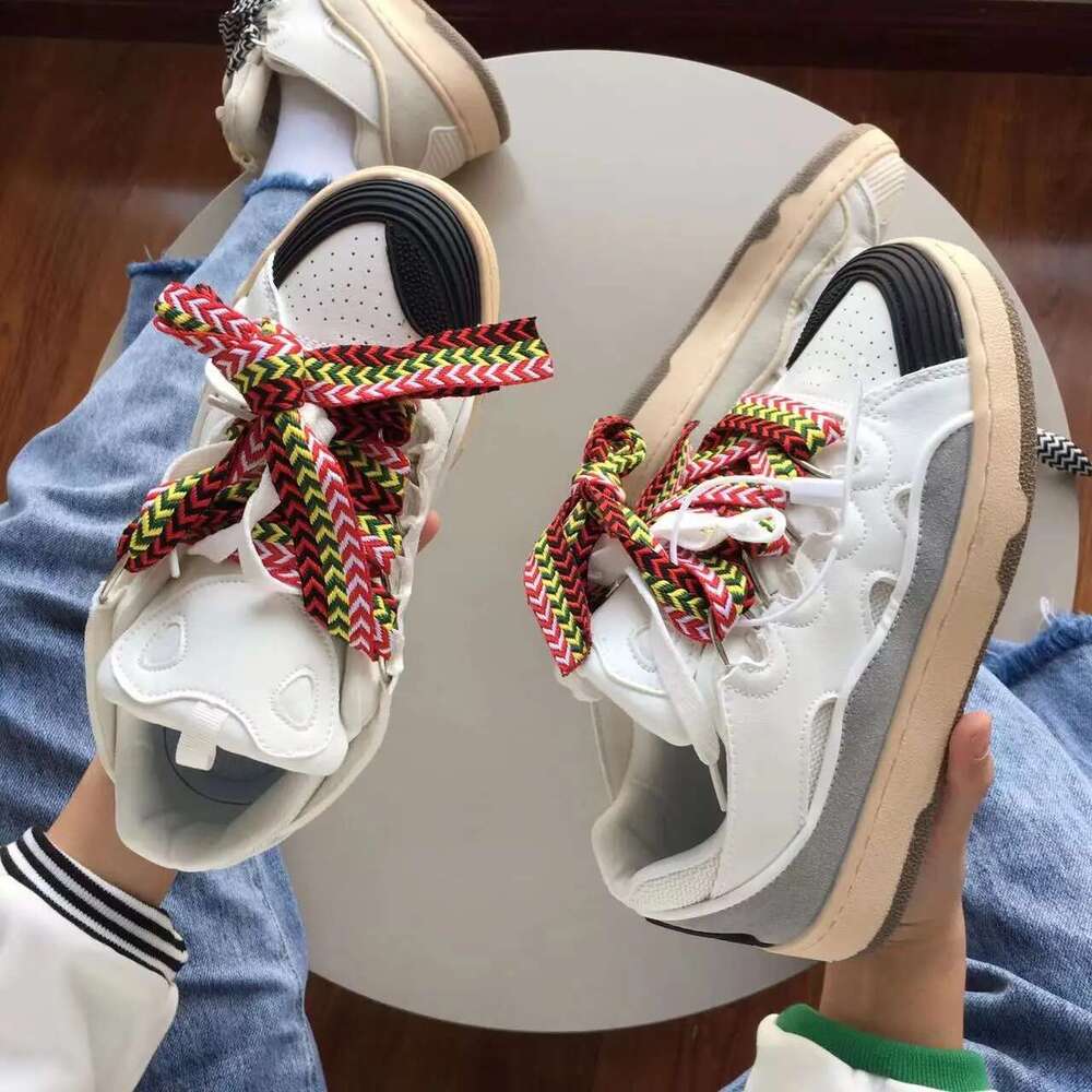 Men's Women's Sports Casual Sneakers Colorful Large Shoelaces Mixed Color Patchwork Daddy Shoes Breathable