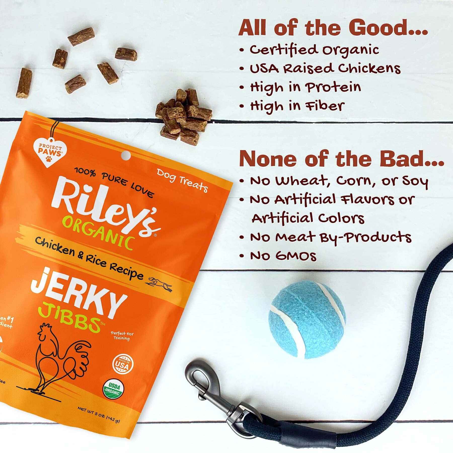 Riley's Jerky Jibbs Chicken & Rice Recipe Dog Treats, 5-oz pouch