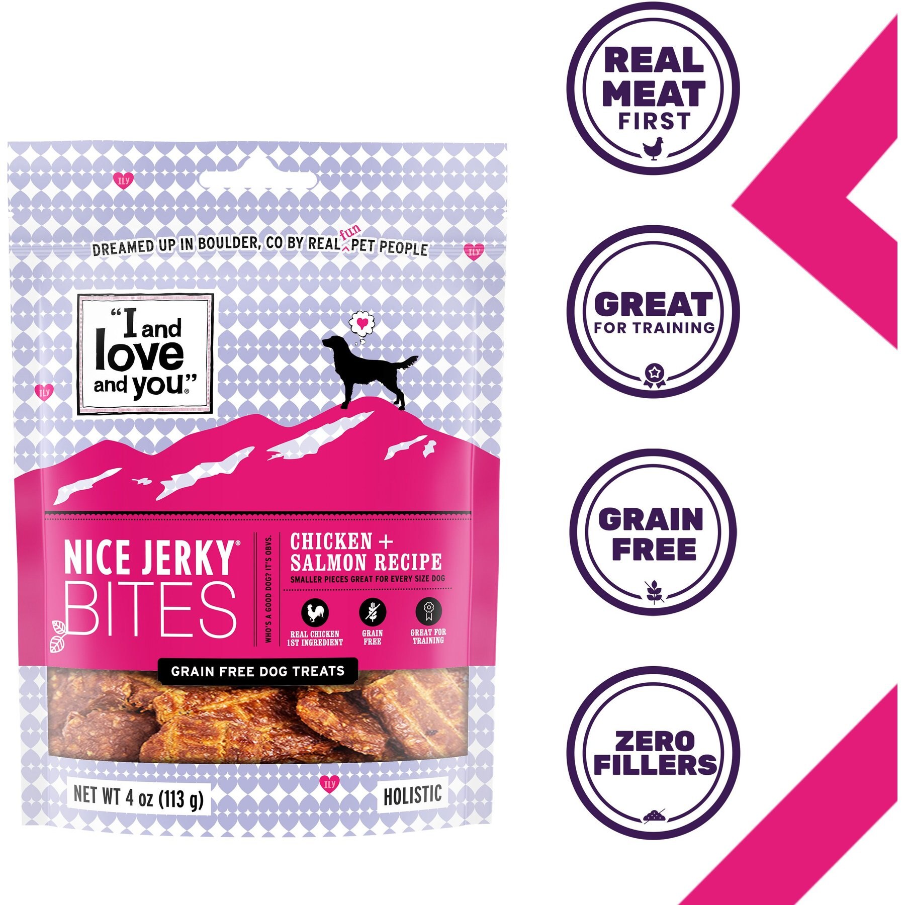I and Love and You Nice Jerky Bites Chicken and Salmon Grain-Free Dog Treats