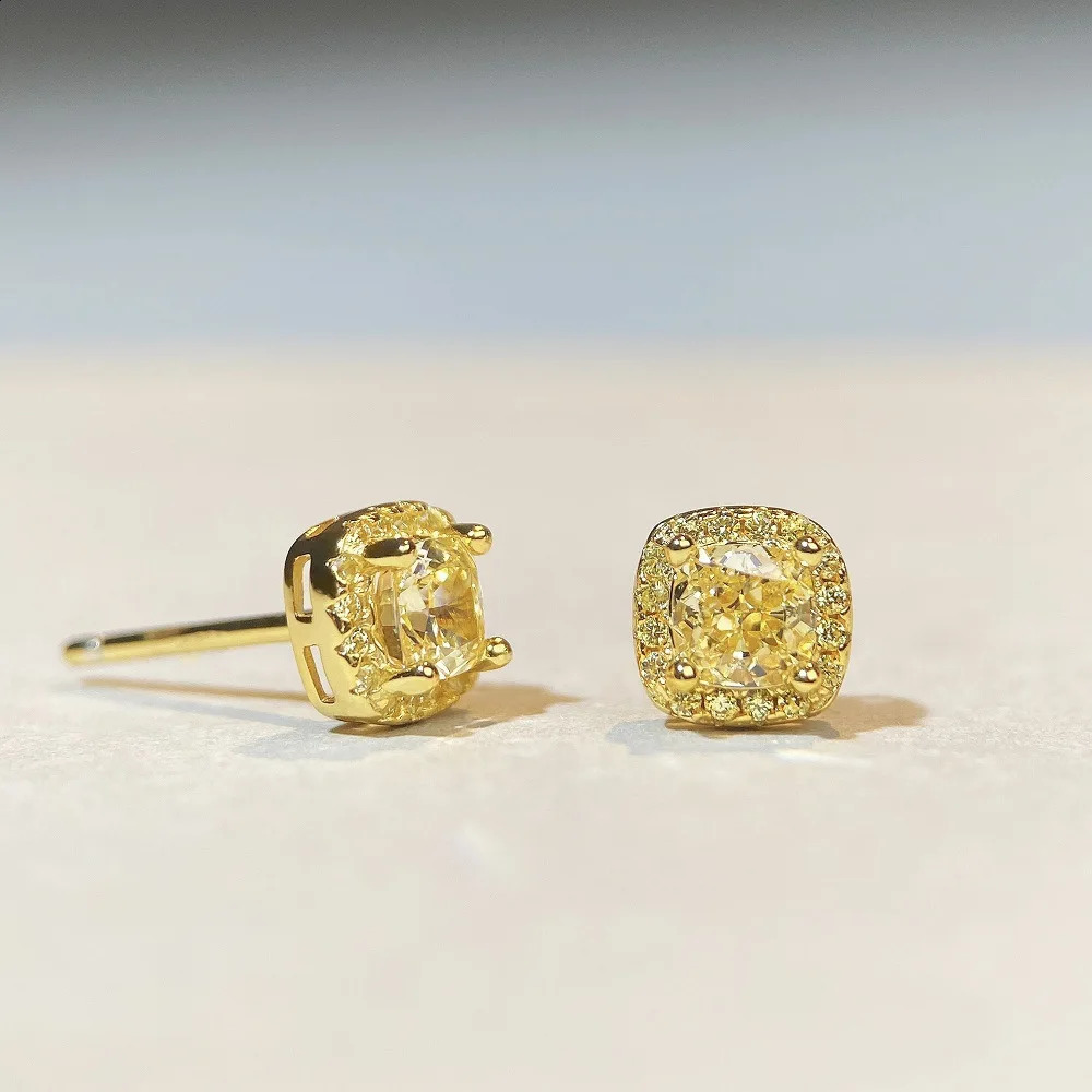 Korea S925 pure silver retro yellow diamond earrings cute women geometric floral charm jewelry Valentines Day241121 - view 3