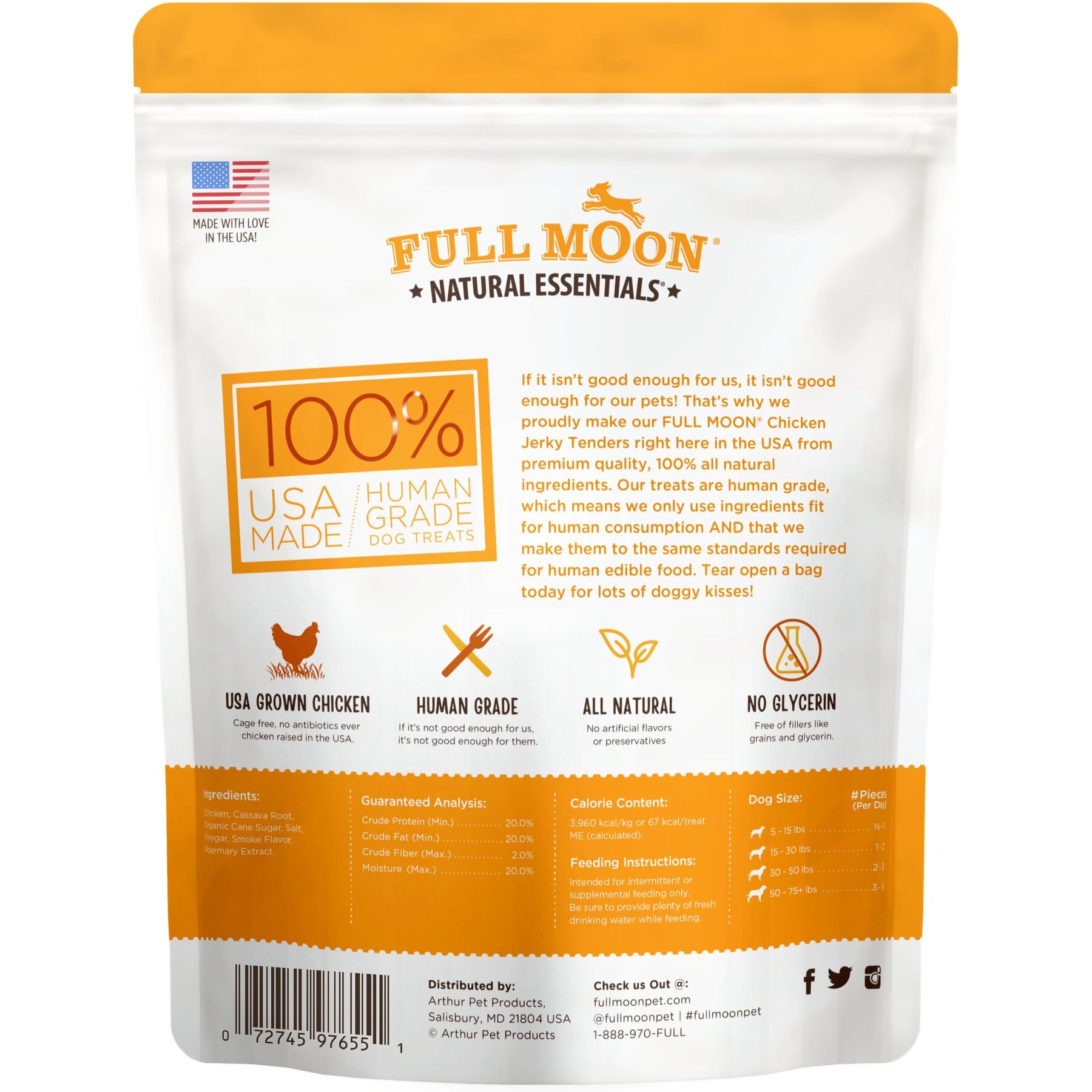 Full Moon Natural Essentials Jerky Tenders Chicken Recipe Human-Grade Dog Treats, 26-oz bag