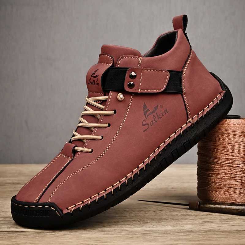 2024 New Handmade Leather Casual Men Shoes Design Sneakers Men Breathable Leather Shoes Men Ankle Boots Outdoor W250716