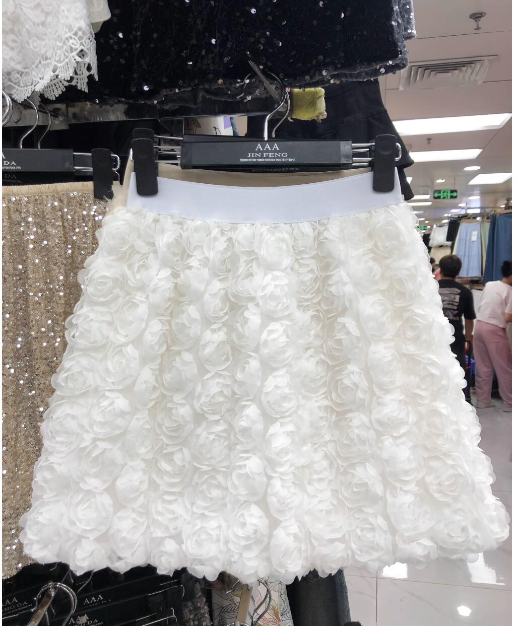 Womens fashion A-line skirt elastic high waist elegant 3D rose summer desinger skirt