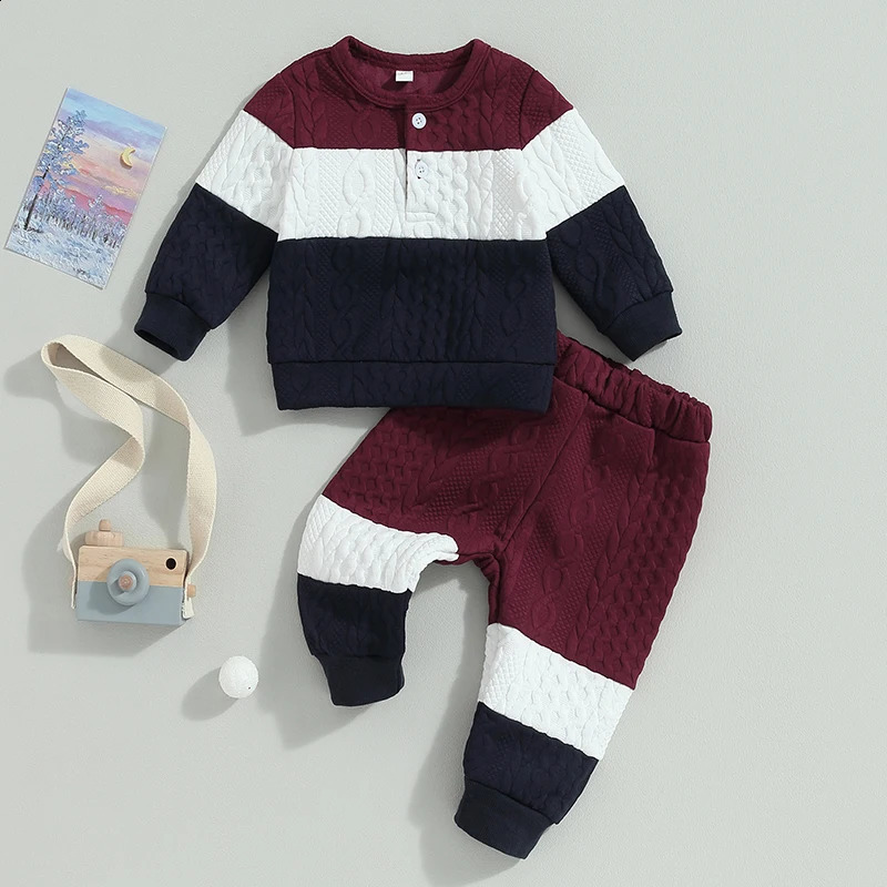 Citgeett autumn baby boys and girls knitted autumn clothing contrasting colors long sleeved button up top pants set winter clothing 241121