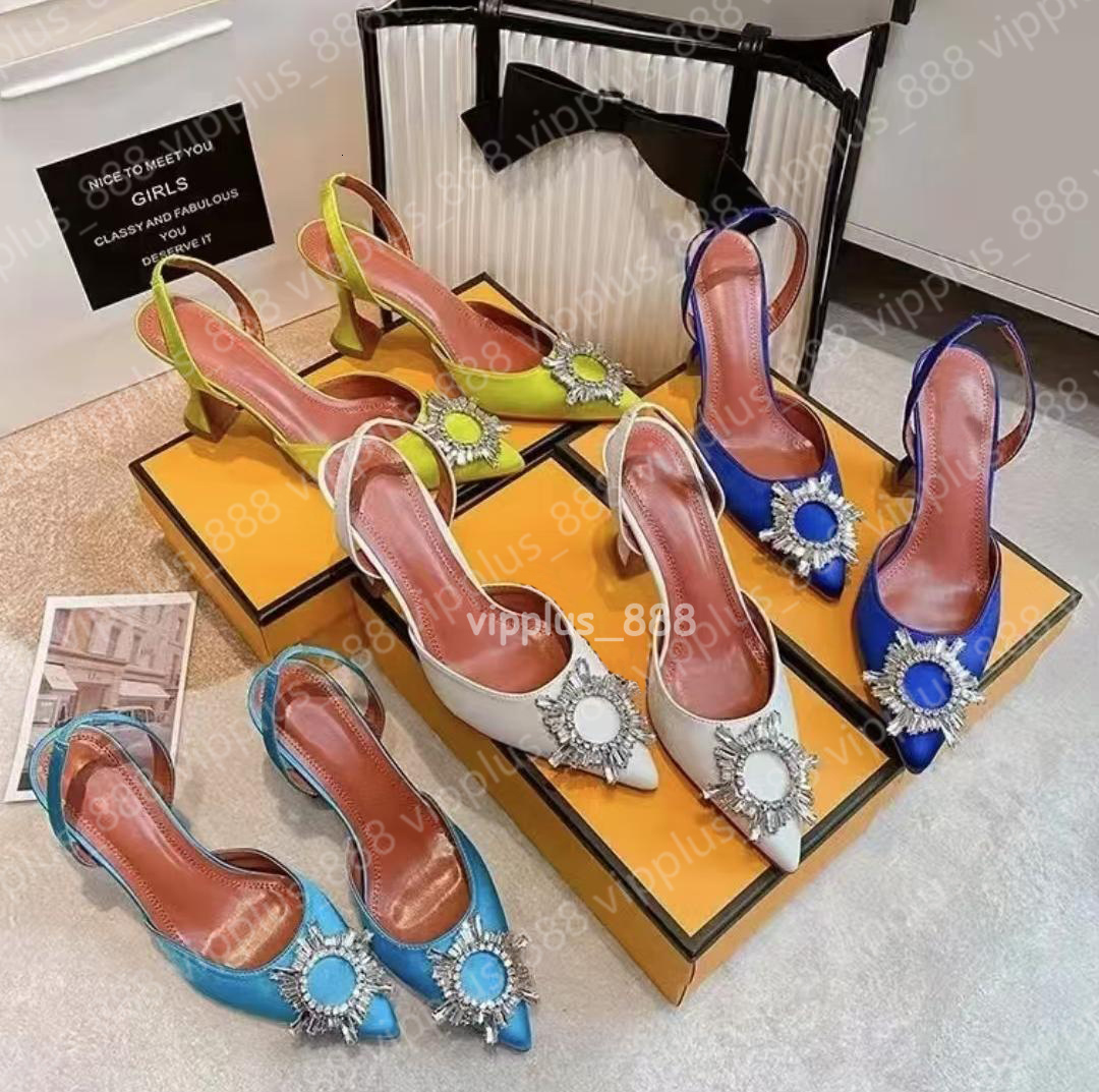 Sandals designer slingback heels Heeled Shoes dress shoe Satin pointed Crystal-sunflower Womens Luxury Designer Party Wedding Shoes 35-42