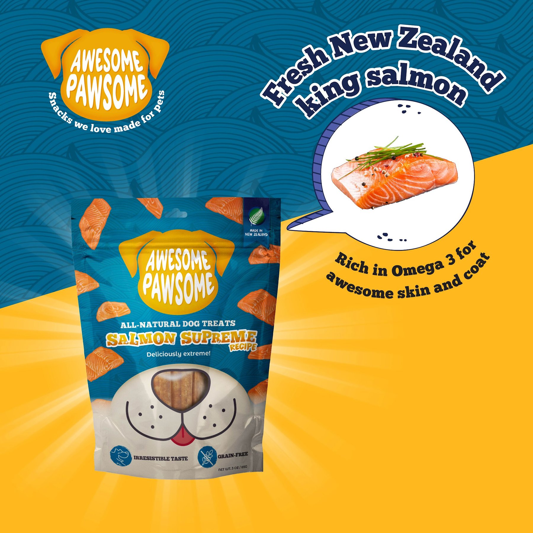 Awesome Pawsome Salmon Supreme Recipe Dog Treats, 3-oz bag