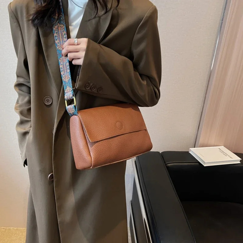 Solid Leather Tote Crossbody Bag for Women 2024 Tend Female Simple Shoulder Side Quality Handbags and Purses 240415