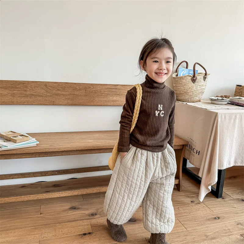 Winter Baby and Velvet Thick Mens Fashion Printed Girls Casual Pants Preschool Boys Warm Harem Pants Baby Clothing 241121