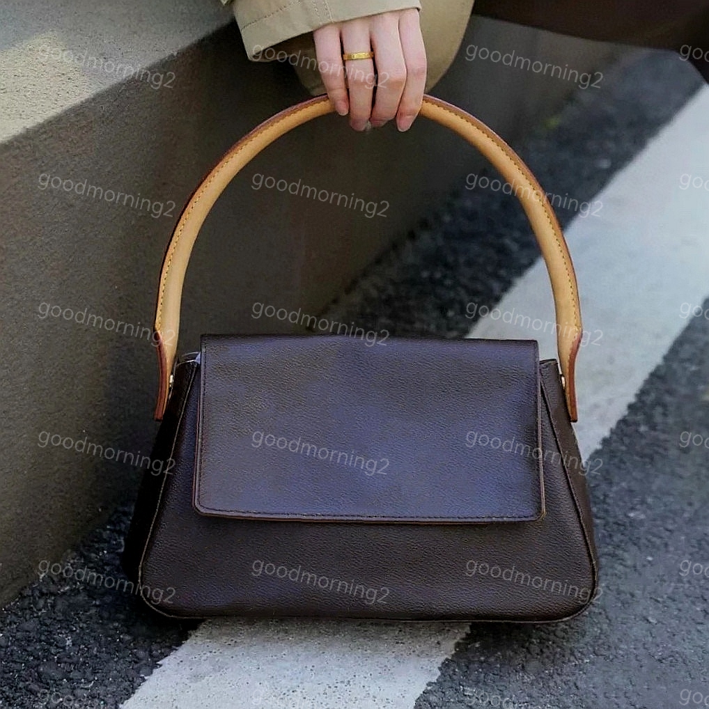 Classic Old Flower Woman Shoulder Bag Medium Hobo Underarm Purse Designer Handbag Supermodel Luxury Looping Hasp Flip Bags White and Yellow Leather Selection