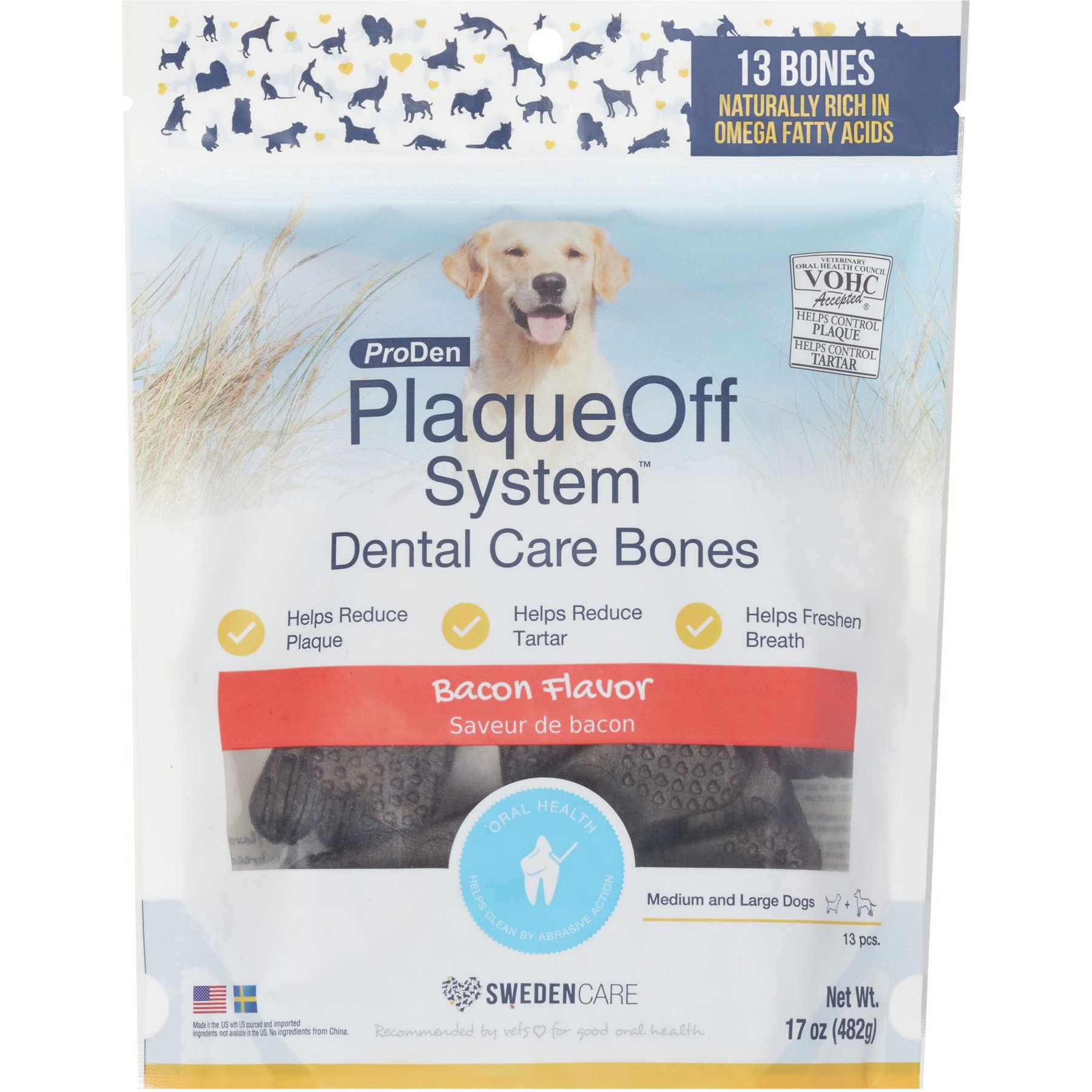 ProDen PlaqueOff System Natural Bacon Flavored Dental Bone Dog Treats
