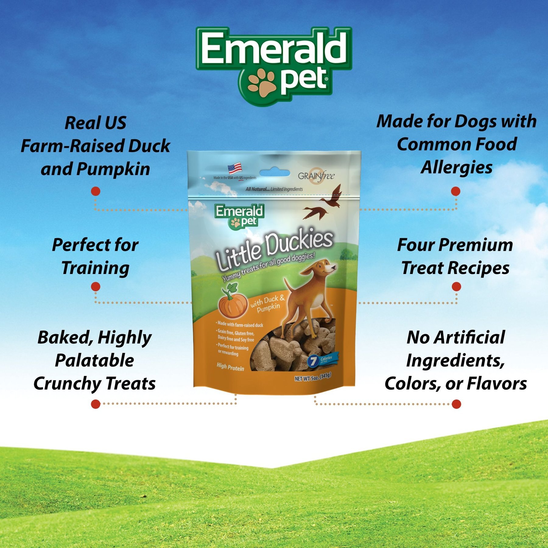 Emerald Pet Grain-Free Little Duckies with Duck & Pumpkin Dog Treats
