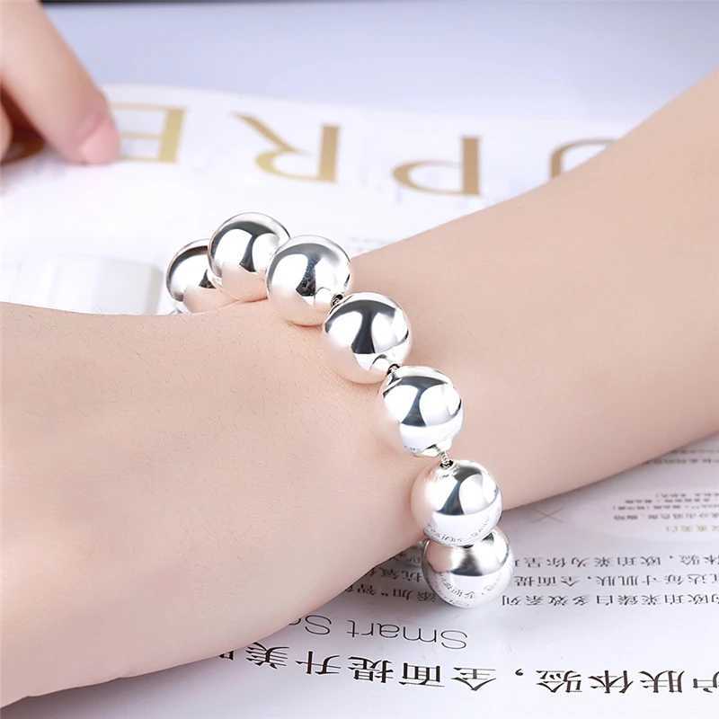 Chain 8mm/10mm Hollow Circle Ball Beads Silver Color Beaded 20cm Bracelet Woman Charm Fashion Jewelry Y240420