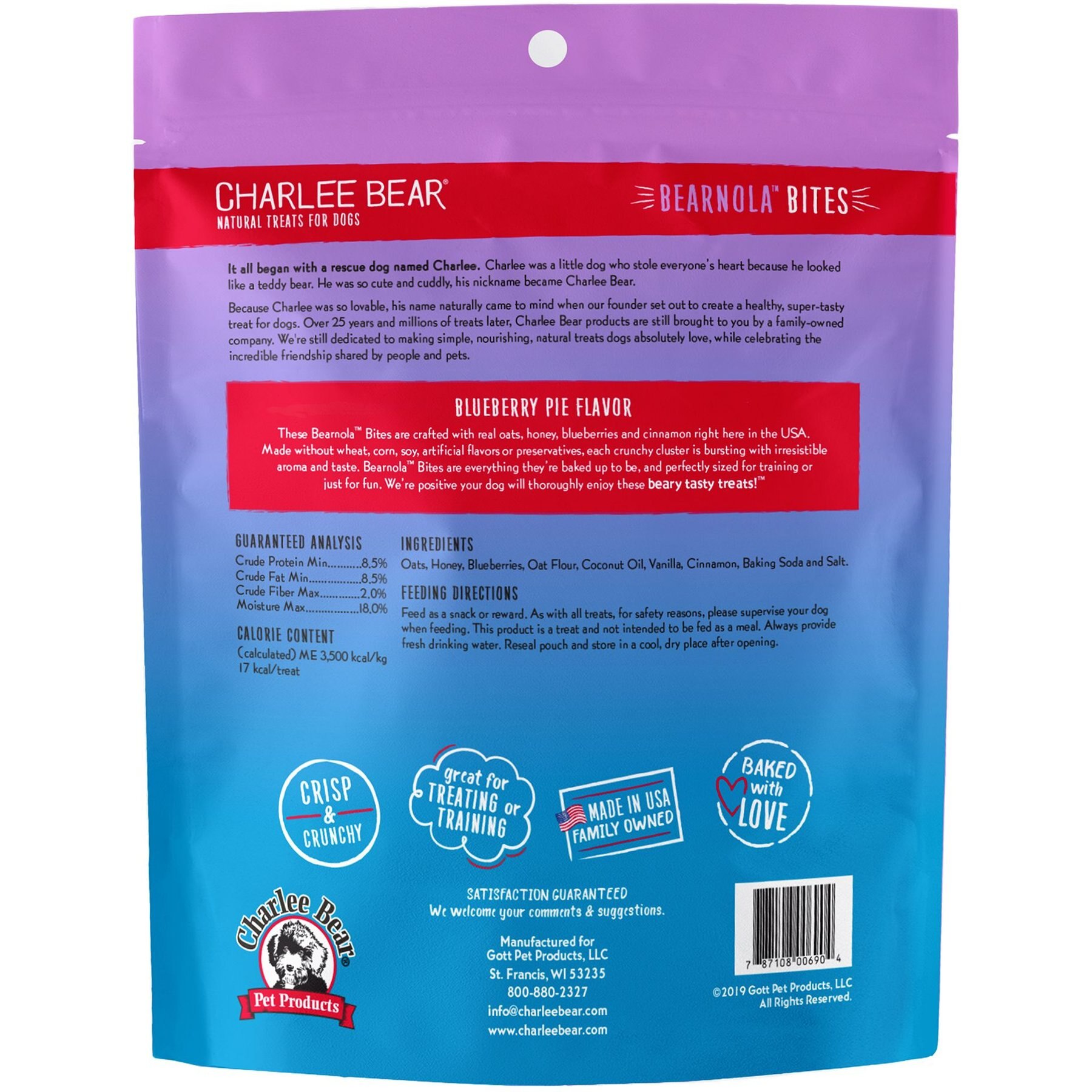 Charlee Bear Bearnola Bites Blueberry Pie Flavor Dog Treats, 8-oz bag