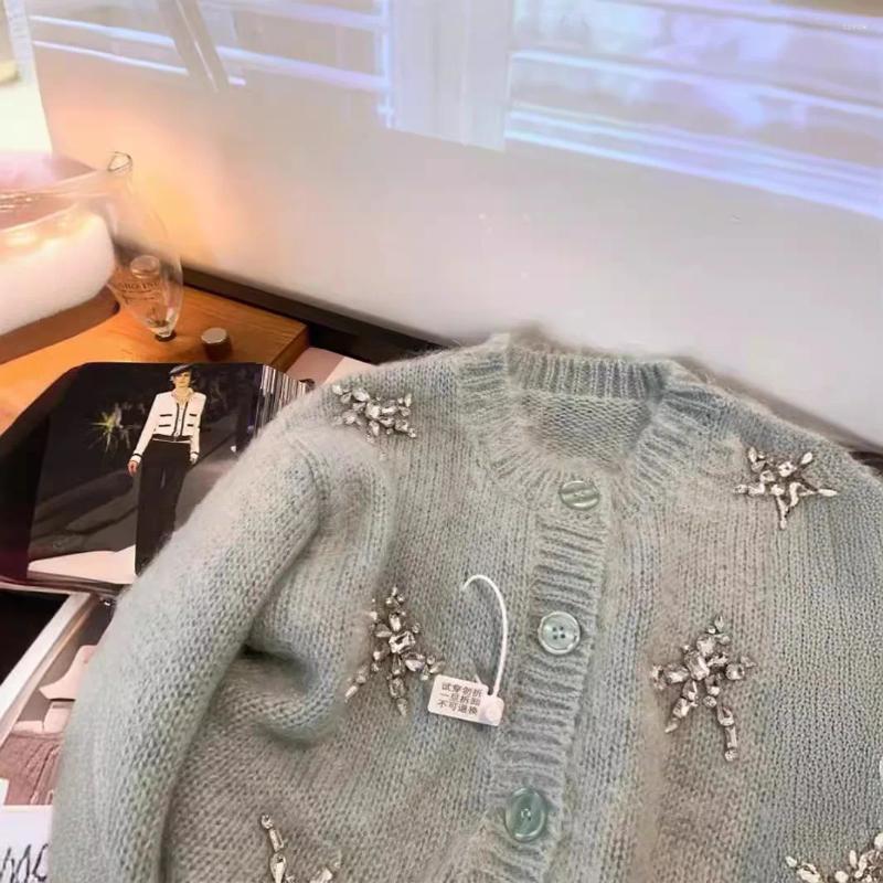 Blue Dia Studded Knitted Jacket For Women - Soft, Western Style Short Sweater