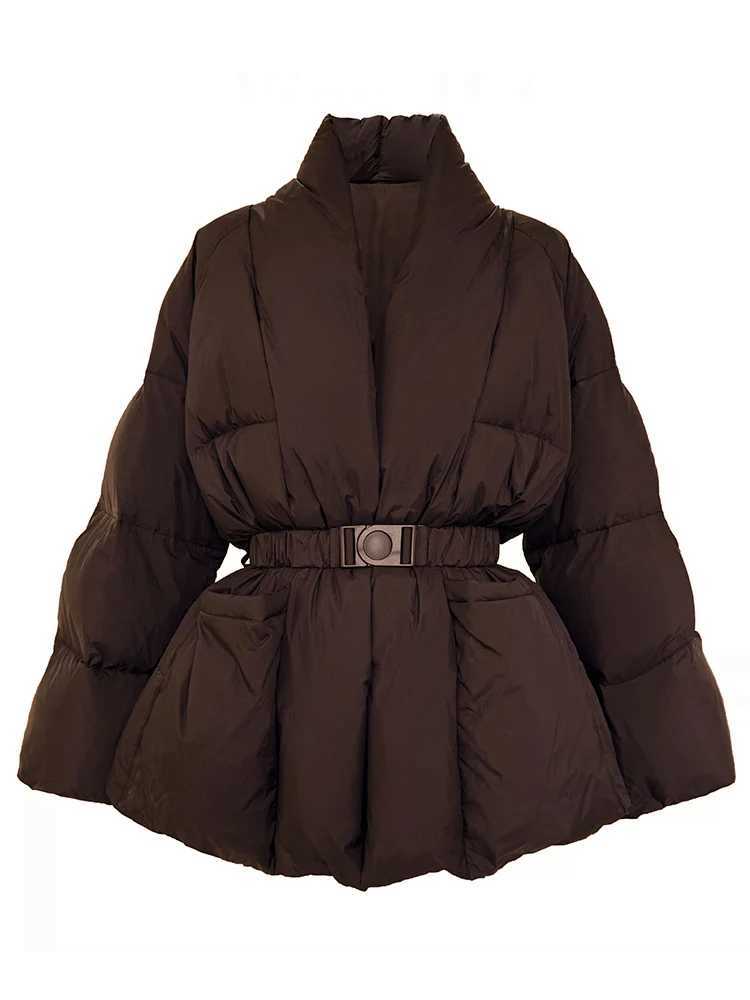 Lanmrem Temperature Womens Cotton Coat 2024 Winter New V-neck Solid Color with Agglomeration Waist Fashion Coat Womens 2Z2885 X241120